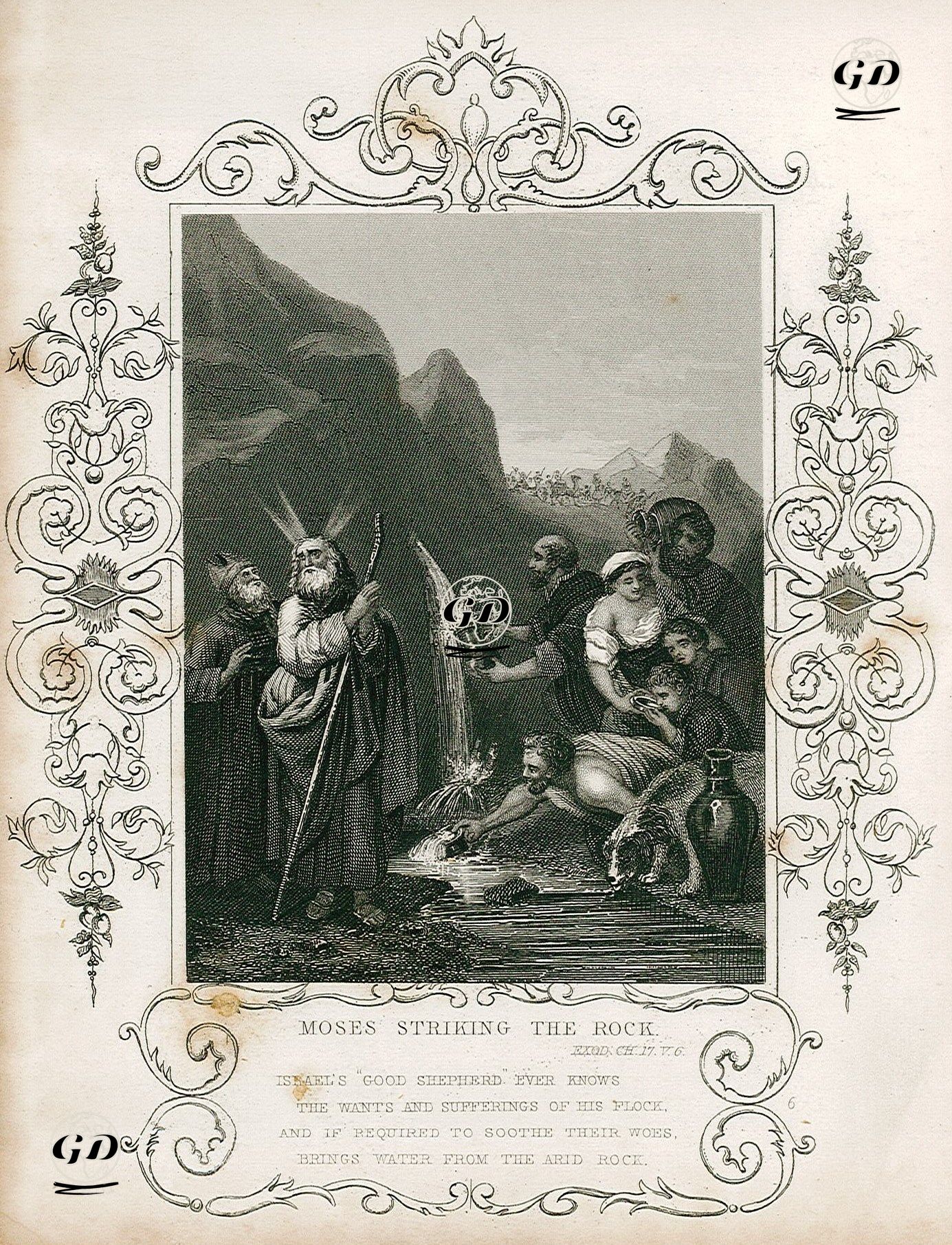 Musa Peygamberin Kayaya Vurararak Su Çıkarması, Exodus (Mısır'dan Çıkış), Chapter (Bölüm) 17. Verse (Ayet) 6. -  - 1830's