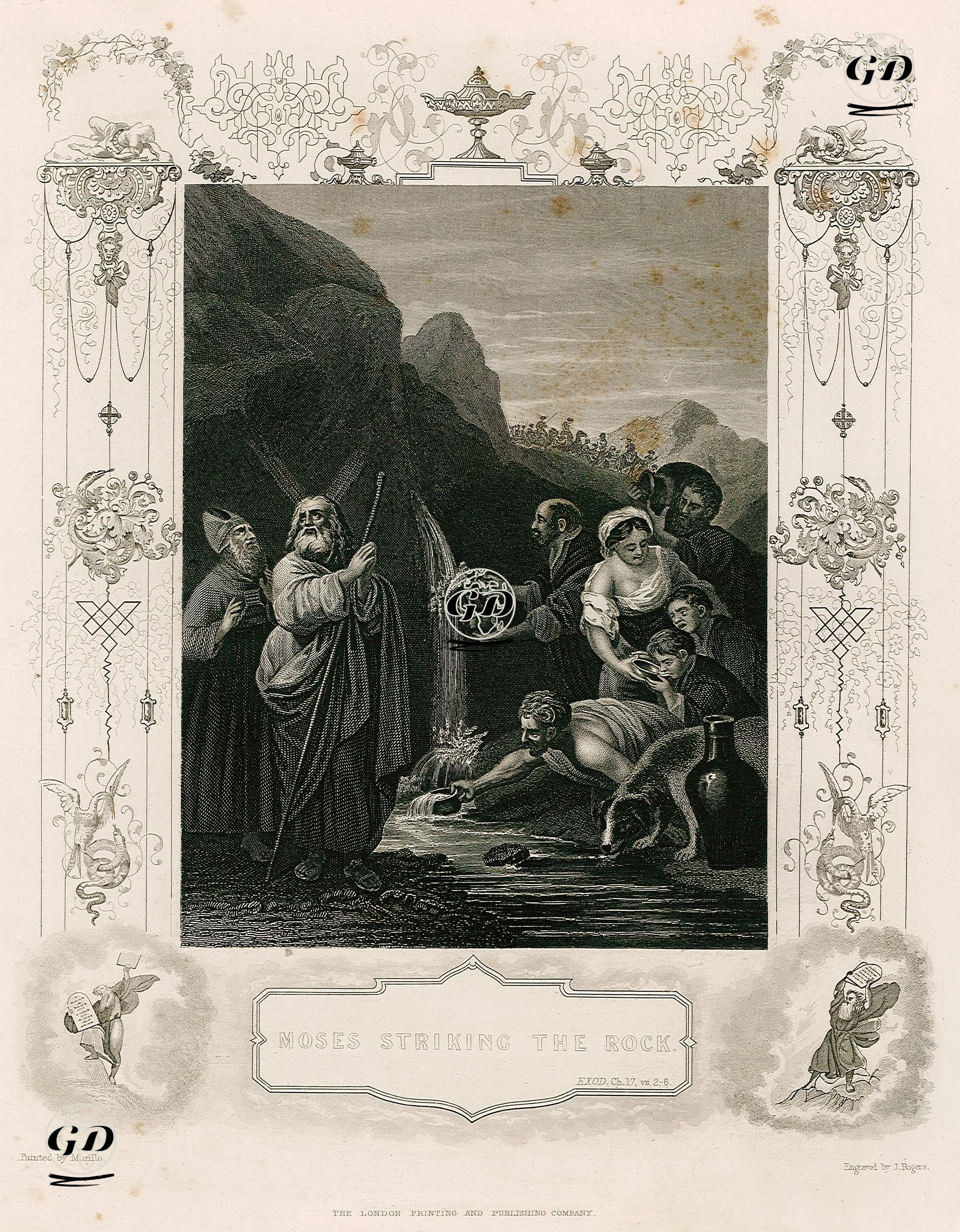 Musa Peygamberin Kayaya Vurararak Su Çıkarması, Exodus (Mısır'dan Çıkış), Chapter (Bölüm) 17. Verse (Ayet) 2.6. - Bartolome Esteban Morillo (1617-1682) - 1830's