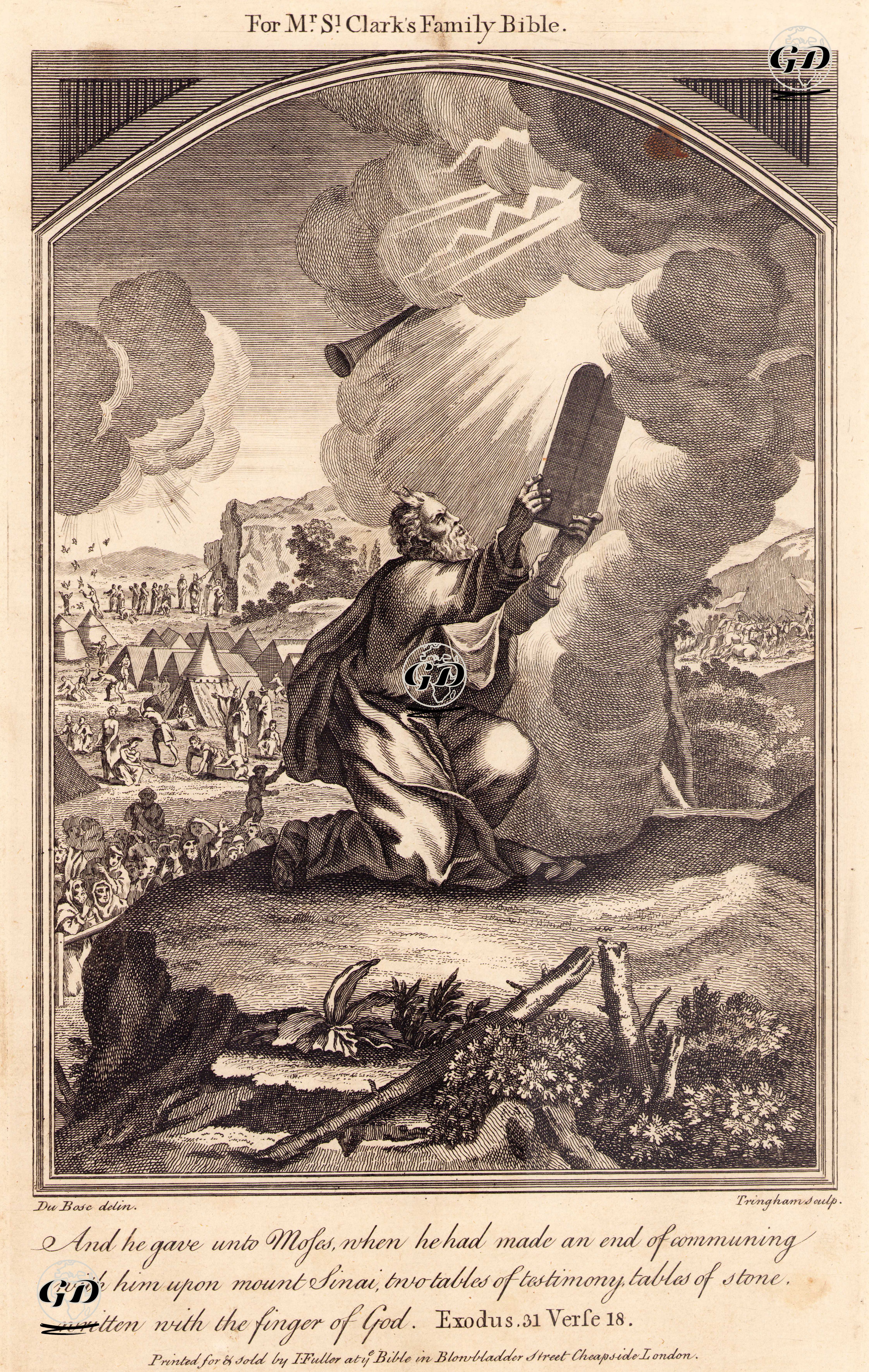 And He Gave Unto Moses, When He Had Made an End Of Communing With Him Upon Mount Sinai, Two Tables Of Testimony, Tables Of Stone Written With The Finger Of God.Exodus 31. Verse 18. - Du Bose - 1750's