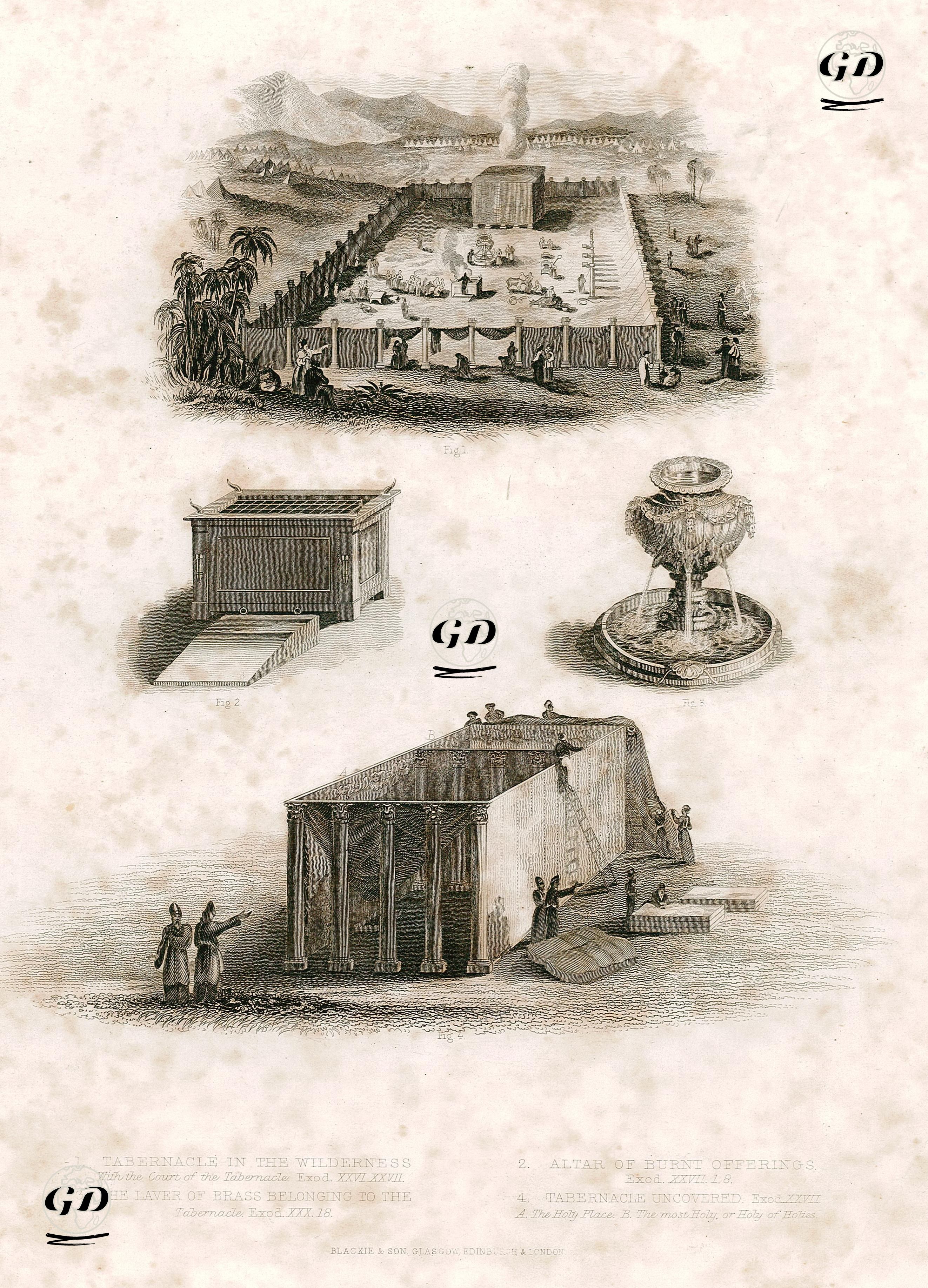 1.Tabernacle in The Wilderness With The Court Of The Tabernacle Exod.XXVI.XXVII. 2.Altar Of Burnt Offerings Exod.XXVII.1.8. 3.The Laver Of Brass Belonging To The Tabernacle Ecod.XXX.18 4.Tabernacle Uncovered Exod.XXVII. A.The Holy Place B.The Most Holy or Holy Of Holies -  - 1864