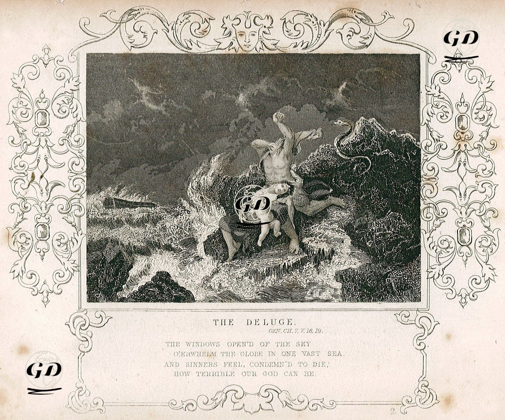 The Deluge, Gen. Ch. 7. V. 18.19-The Windows Open'd Of The Sky, O'Erwhelm The Globe in One Vast Sea, And Sinners Feel, Condemn'd to Die. How Terrible Our God Can Be -  - 1830's