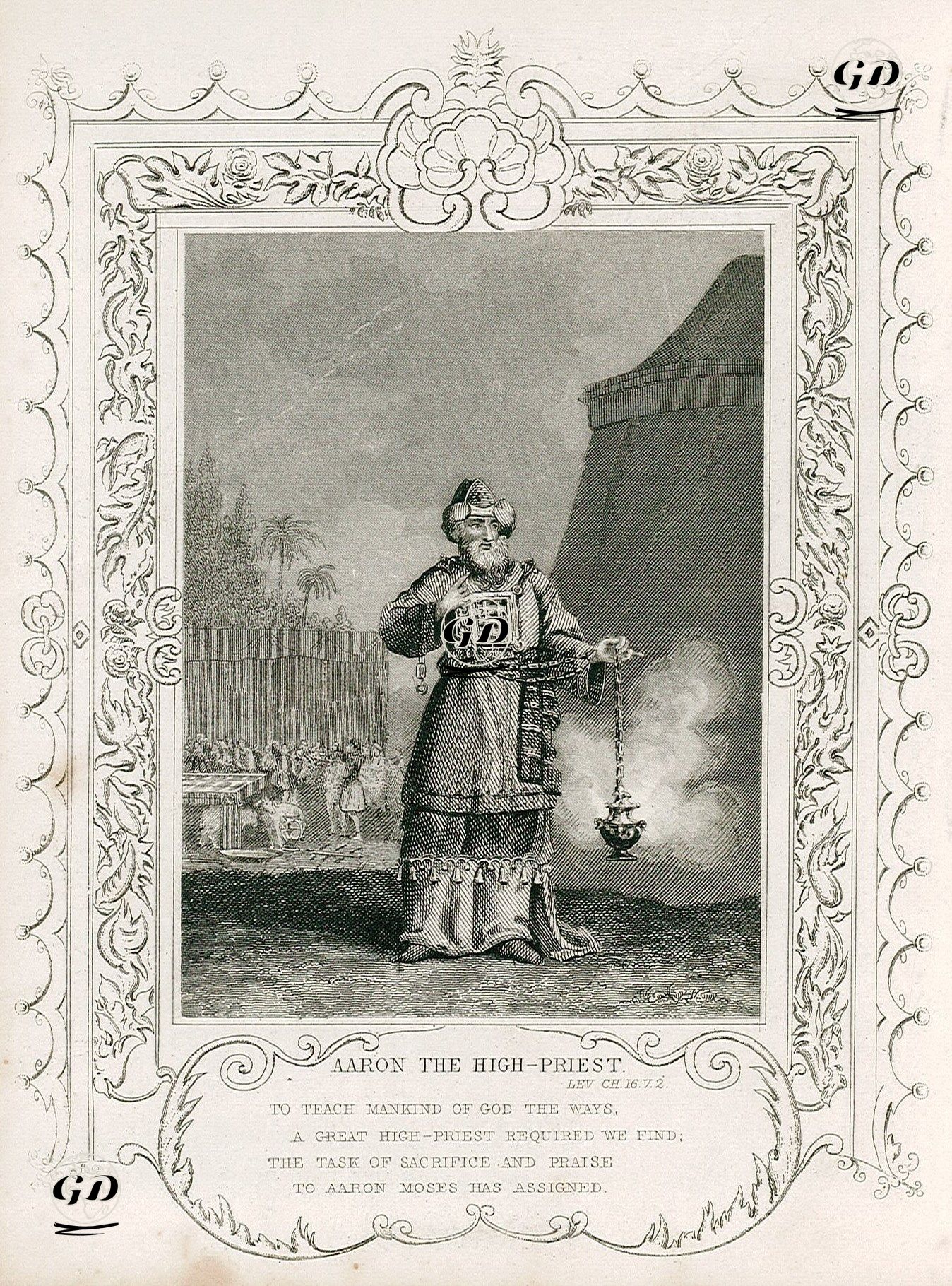 İsrail Yüksek Rahibi Harun, Leviticus (Levililer), Chapter (Bölüm) 16. Verse (Ayet) 2. -  - 1830's