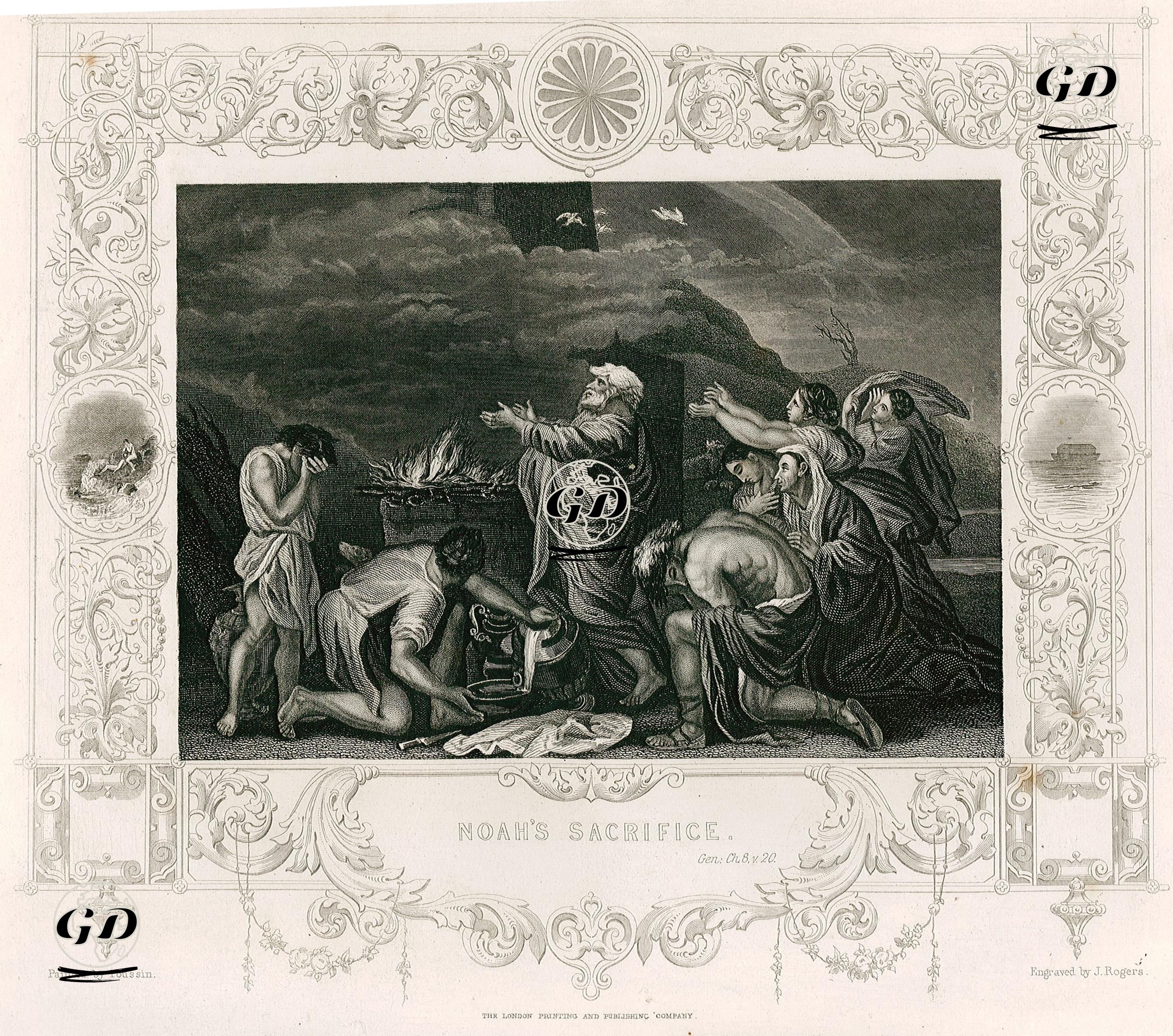 Hazreti Nuh'un Tanrı'ya Kurban Sunması, Genesis (Diriliş), Chapter (Bölüm) 8. Verse (Ayet) 20. - Nicolas Poussin (1594-1665) - 1830's