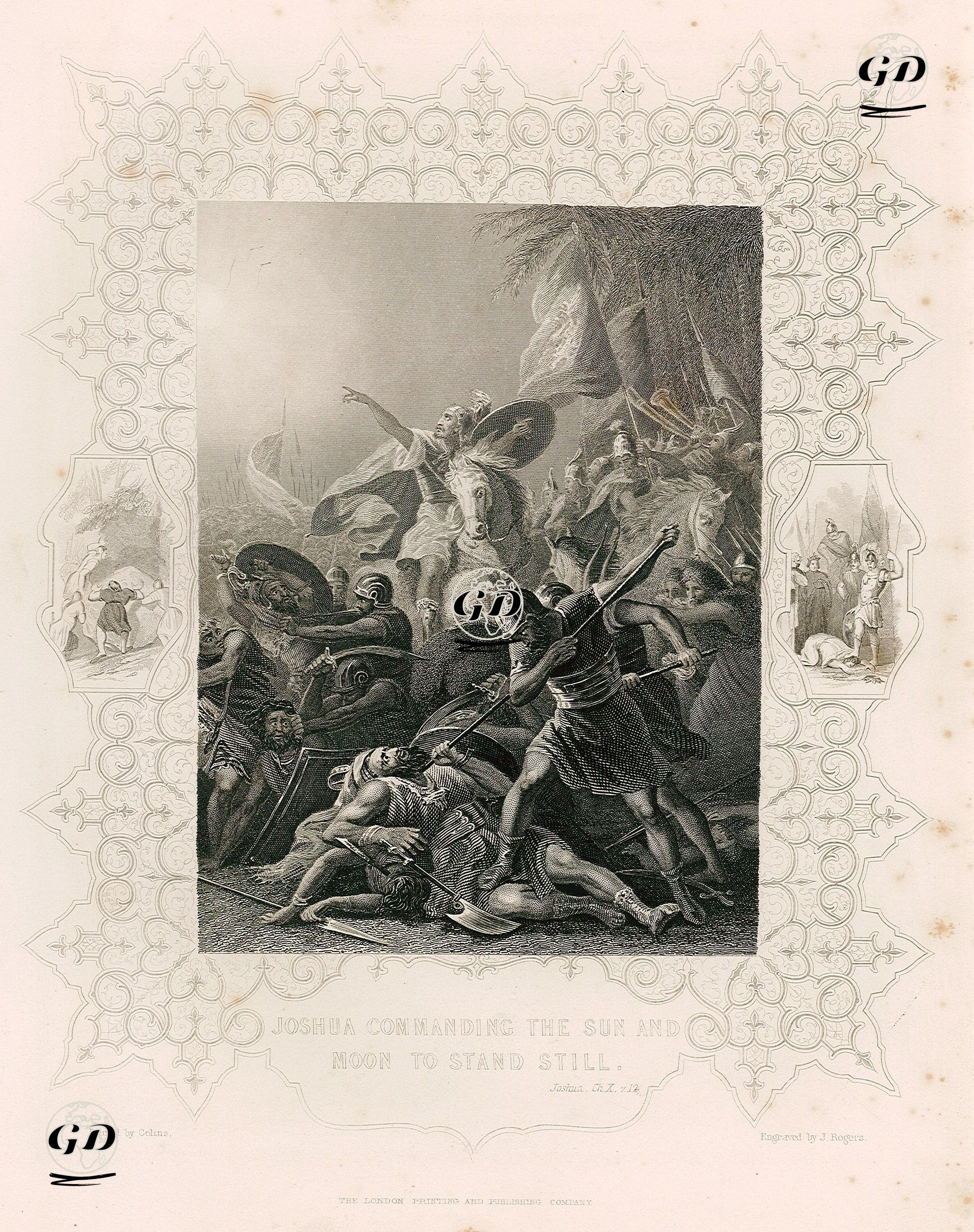 Hazreti Yuşa'nın Hareket Etmemeleri İçin Güneş Ve Aya Emir Vermesi, Joshua (Yuşa), Chapter (Bölüm) 10. Verse (Ayet) 12. - Colins - 1830's