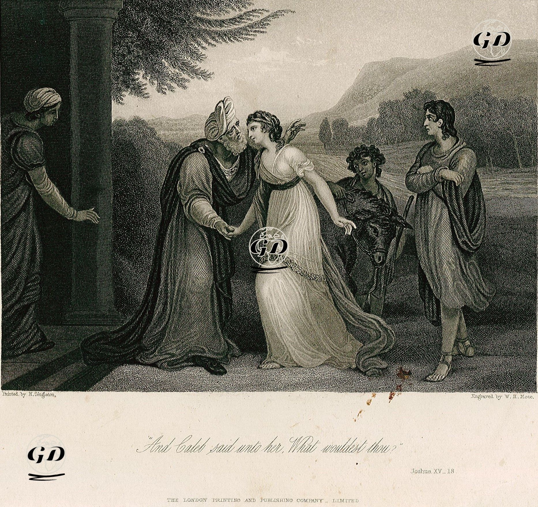 Kalev'in Kızına Ne İstediğini Sorması, Joshua (Yuşa), Chapter (Bölüm) 15. Verse (Ayet) 18.  - Henry Singleton (1766-1839) - 1860