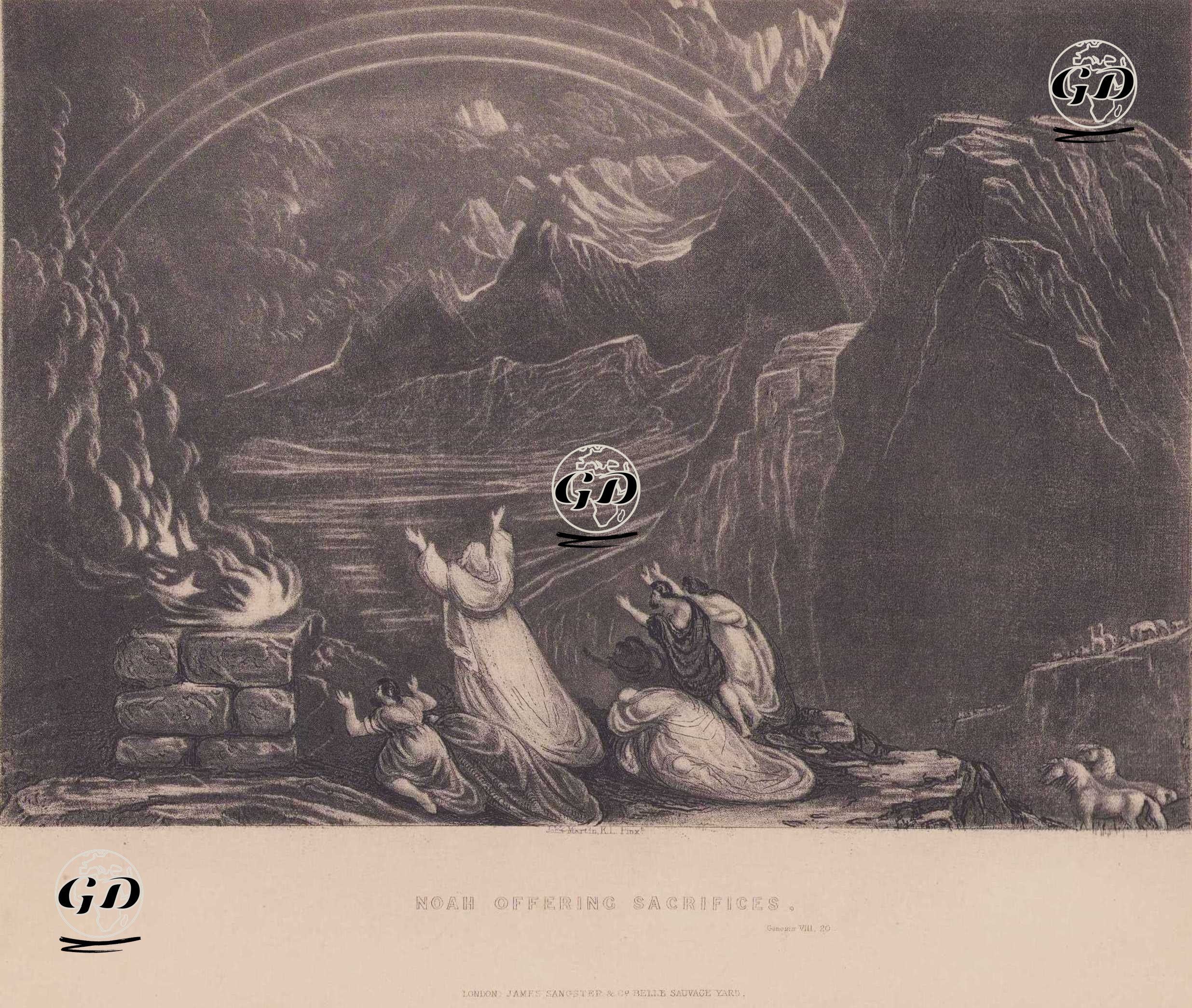 Noah Offering Sacrifices, Gen.Chap.8. Ver.20. - John Martin (1789-1854) - 1831