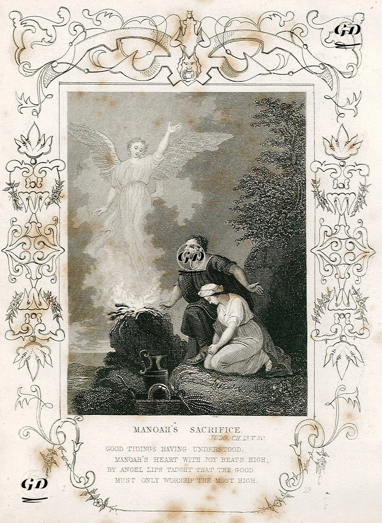 Manoah's Sacrifice, Judg. Ch. 13. V. 20.-Good Tidings Having Understood Manoah's Hearth With Joy Beats High, By Angel
 Lips Taught That The God Must Only Worship The Most High -  - 1830's