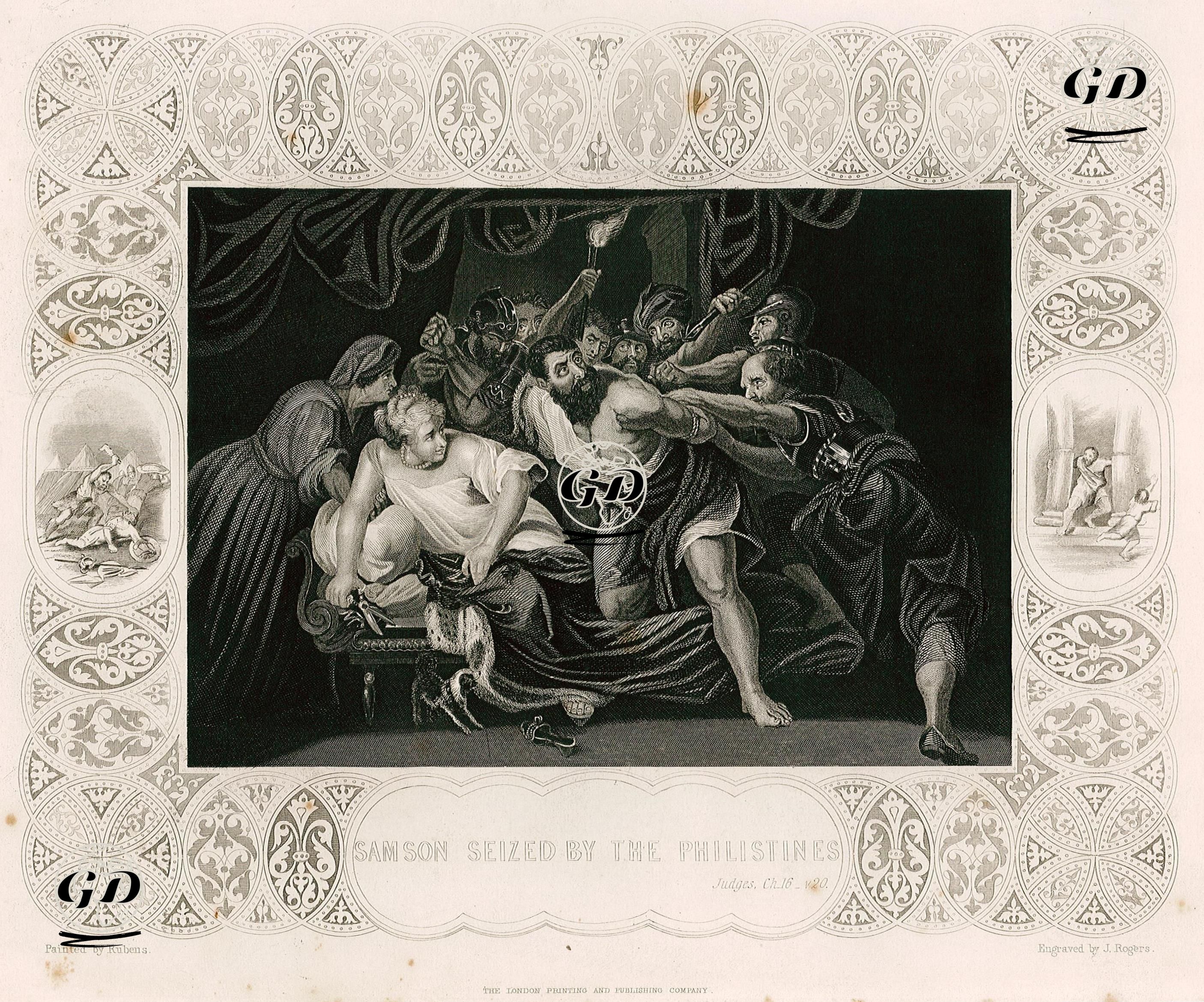 Şimşon'un Filistinliler Tarafından Yakalanması, Judges (Hakimler), Chapter (Bölüm) 16. Verse (Ayet) 20. - Peter Paul Rubens(1577-1640) - 1830's