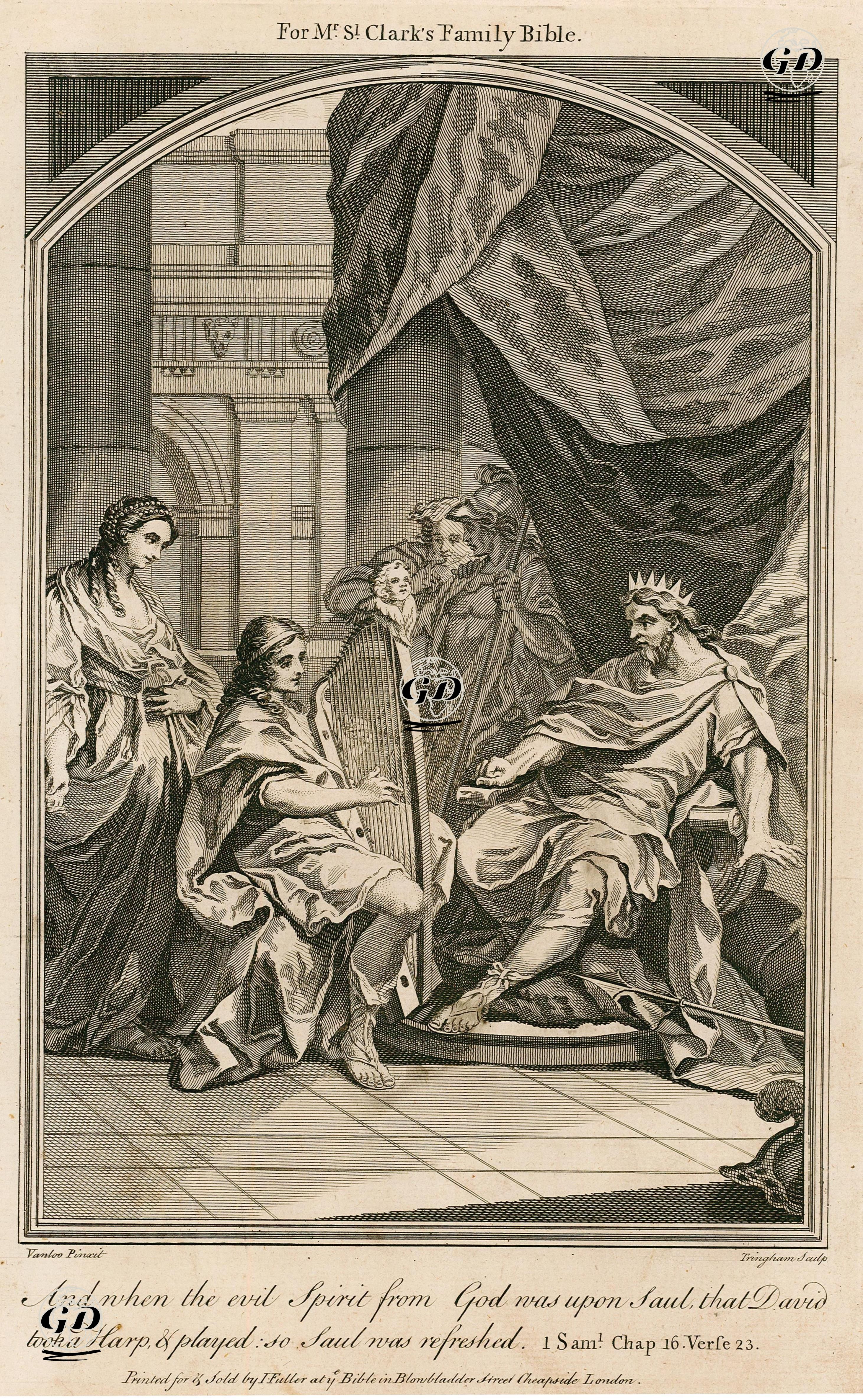 Hazreti Davud'un Kötü Ruhları Kovmak ve Şaul'u Rahatlatmak İçin Lir Çalması, 1.Samuel, Chapter (Bölüm) 16. Verse (Ayet) 23. - Charles Andre Van Loo (1705-1765) - 1750's