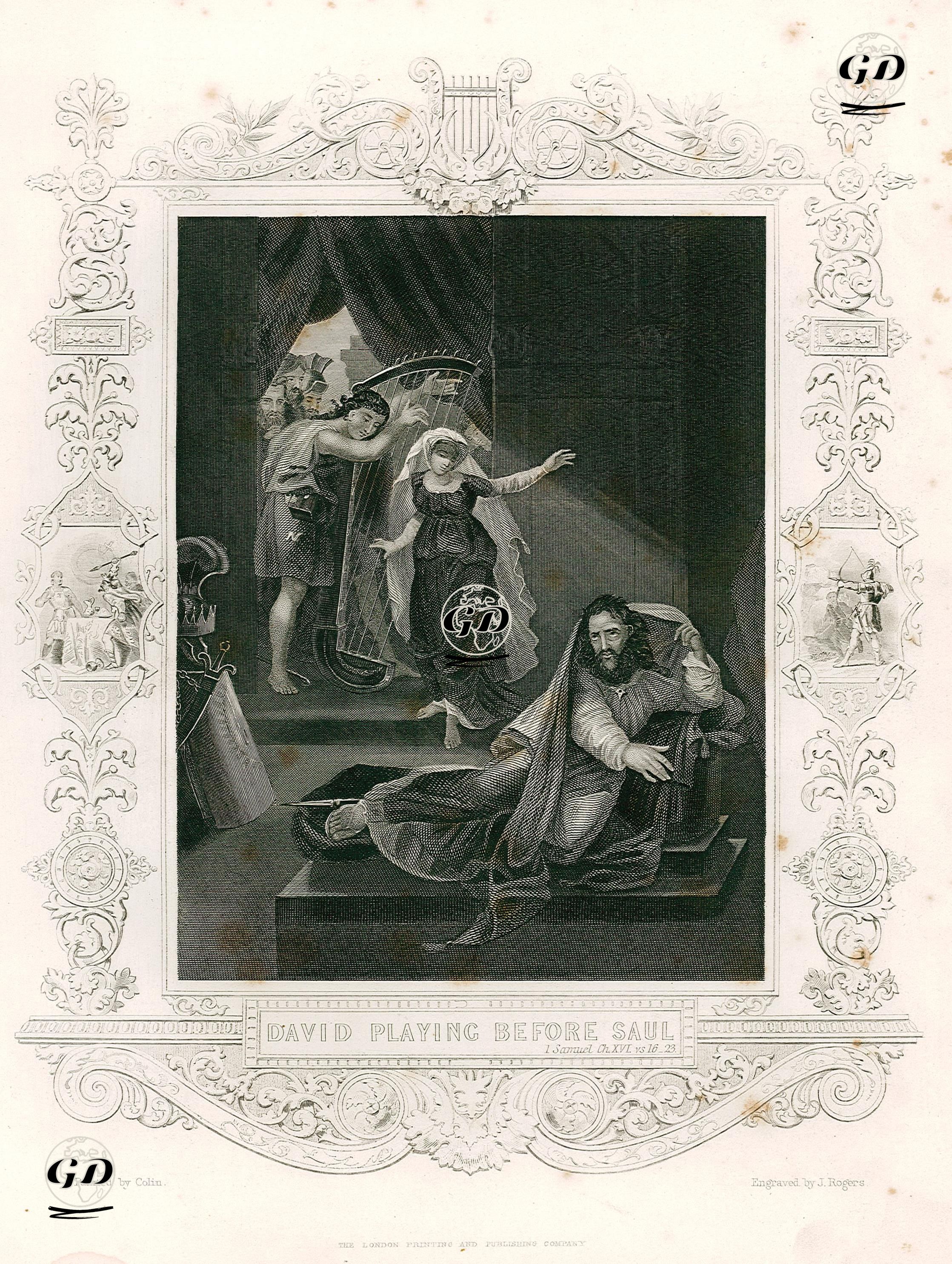 Hazreti Davud'un Şaul'a Lir Çalması, 1.Samuel, Chapter (Bölüm) 16. Verse (Ayet) 16.-23. - Colin - 1830's