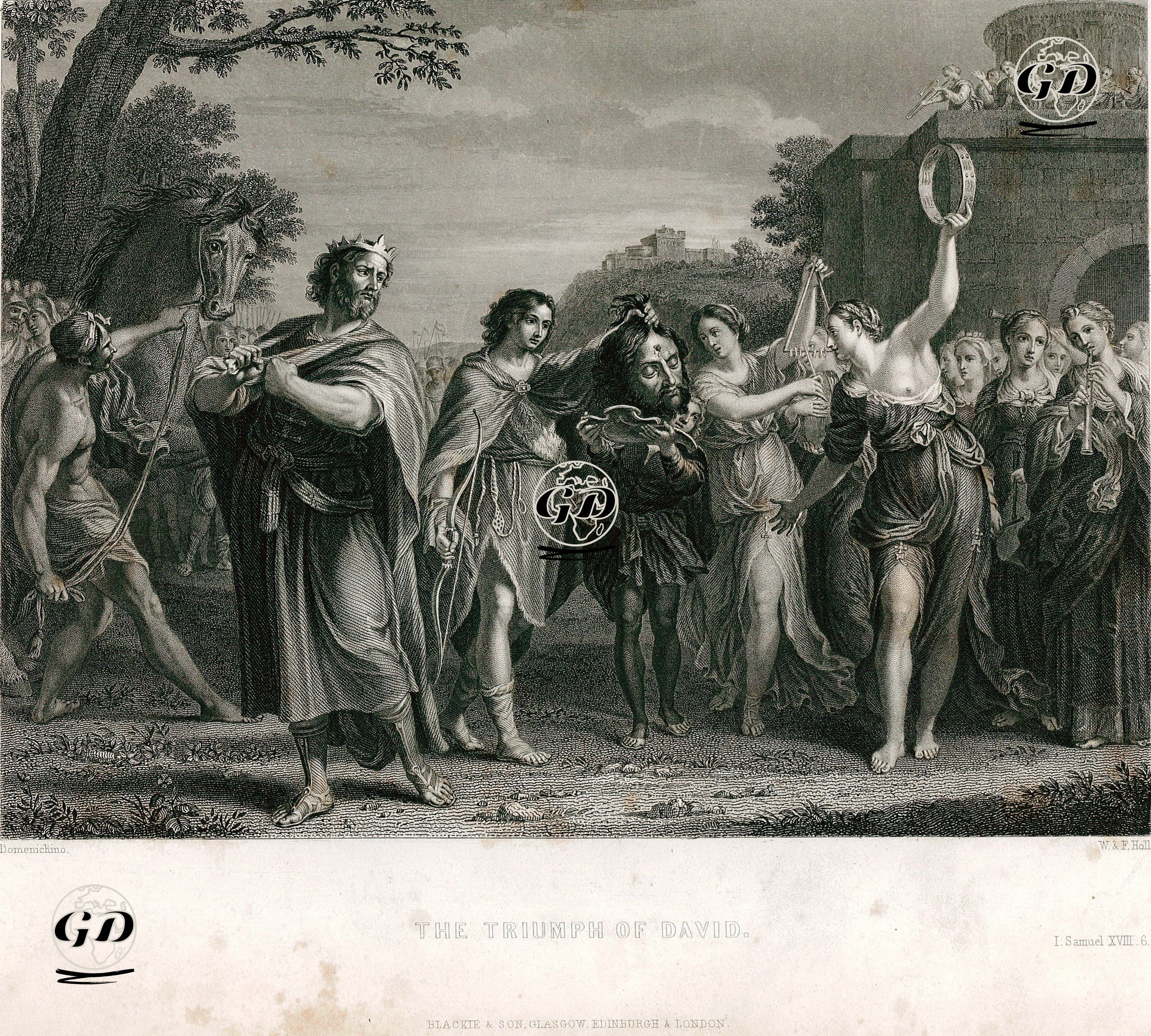 Hazreti Davud'un Zafer Alayı, 1.Samuel, Chapter (Bölüm) 18. Verse (Ayet) 6. - Domenichino (1581-1641) - 1850's