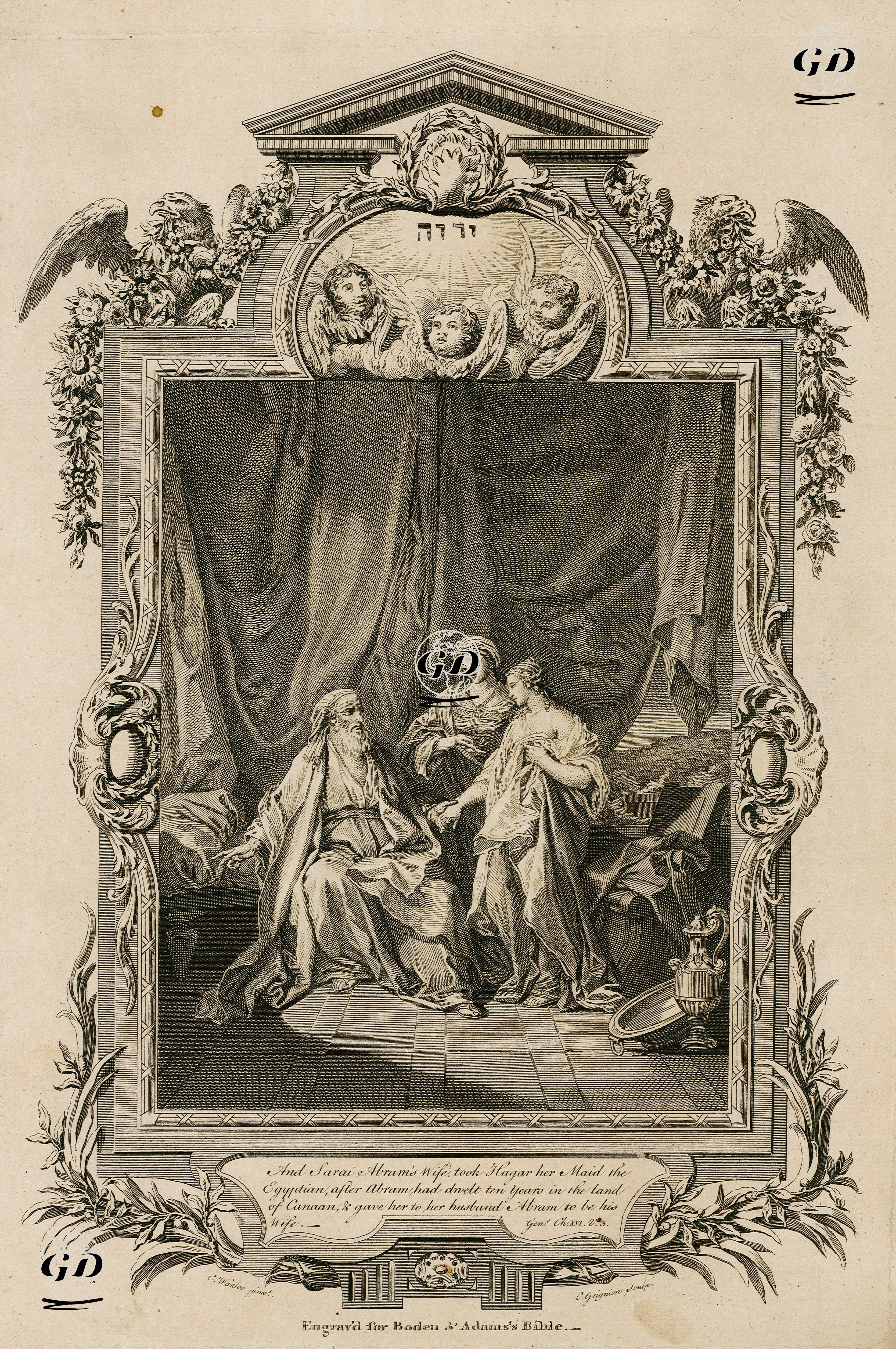 And Sarai Abram's Wife Took Hagar Here Maid The Egyptian After Abram Had Dwelt Ten Years In The Land Of Canaan & Gave Her To Her Husband Abram To Be His Wife Gen.Ch.XVI. V.3. - Charles Andre Van Loo (1705-1765) - 1769