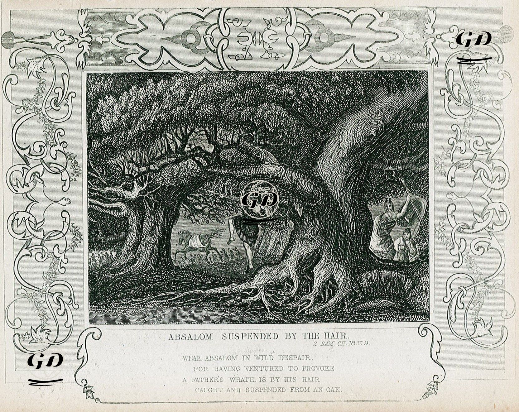 Avşalomun Saçından Ağaçta Asılı Kalması, II.Samuel, Chapter (Bölüm) 18. Verse (Ayet) 9. -  - 1830's