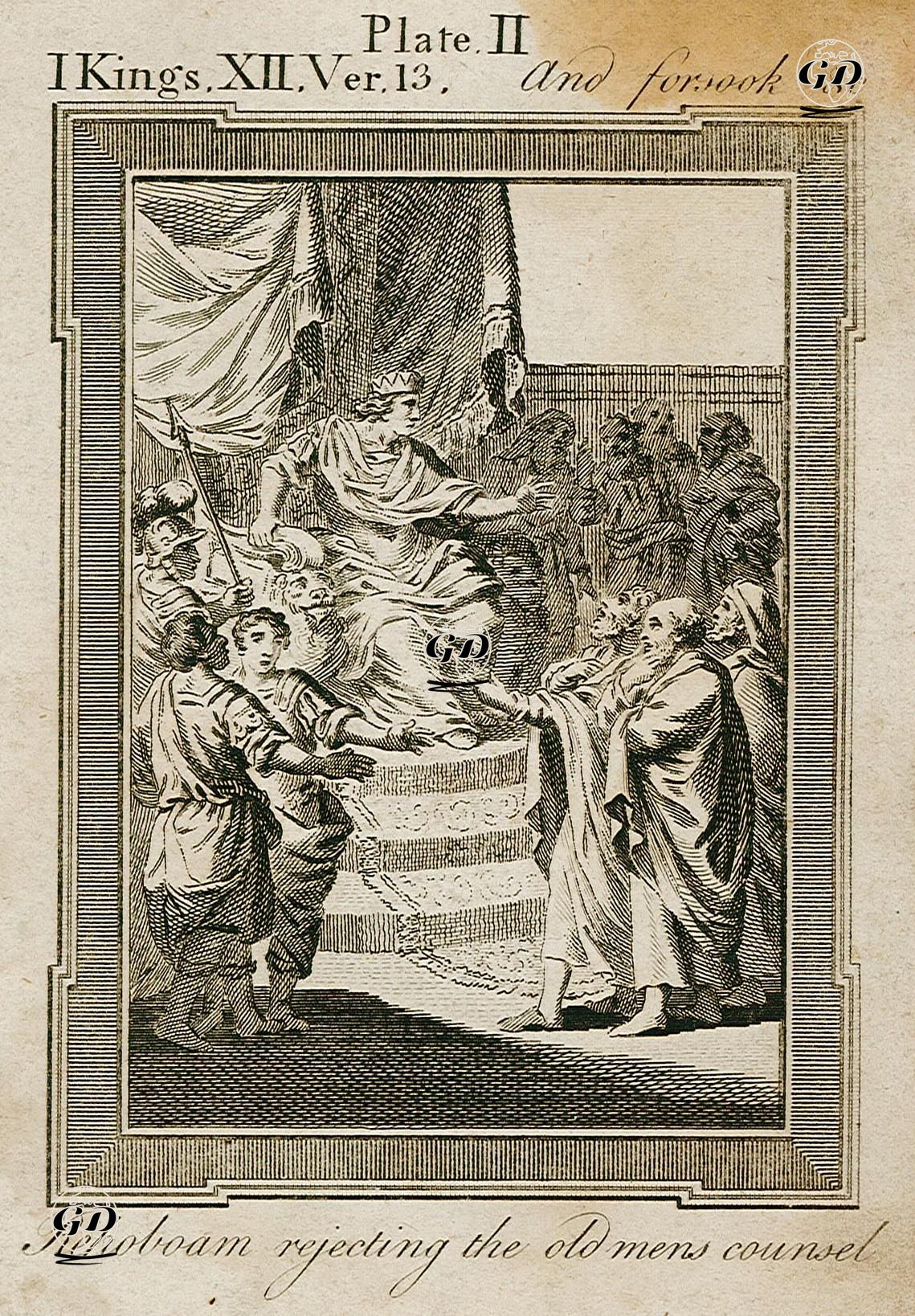 Kral Rehavam'ın İhtiyarlar Heyetinin Teklifini Kabul Etmemesi, I.Kings (Krallar), Chapter (Bölüm) 12. Verse (Ayet) 13. -  - 1800's