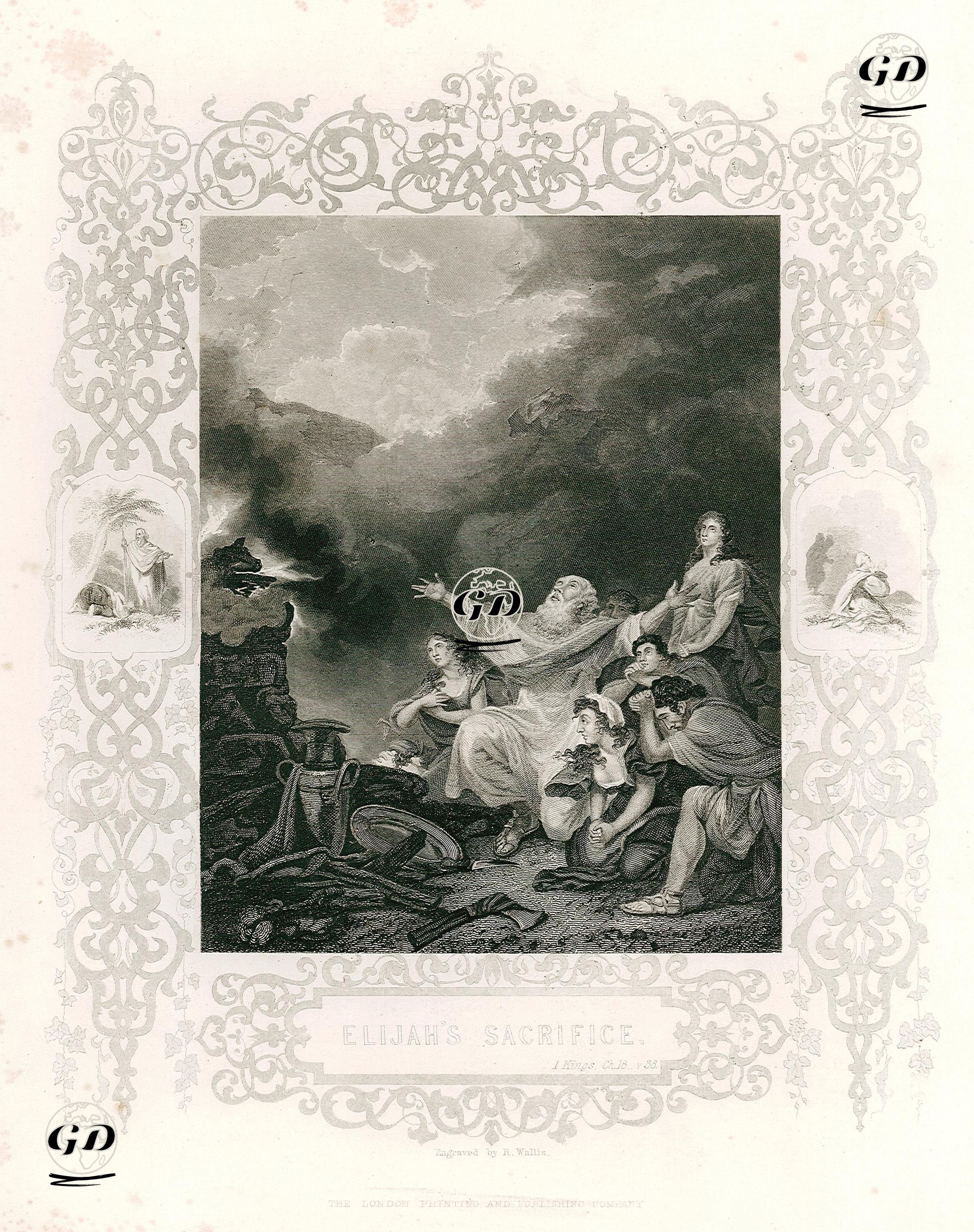 Hazreti İlyas'ın Rab'be Kurban Sunması,  I.Kings (Krallar), Chapter (Bölüm) 18. Verse (Ayet) 38. -  - 1830's
