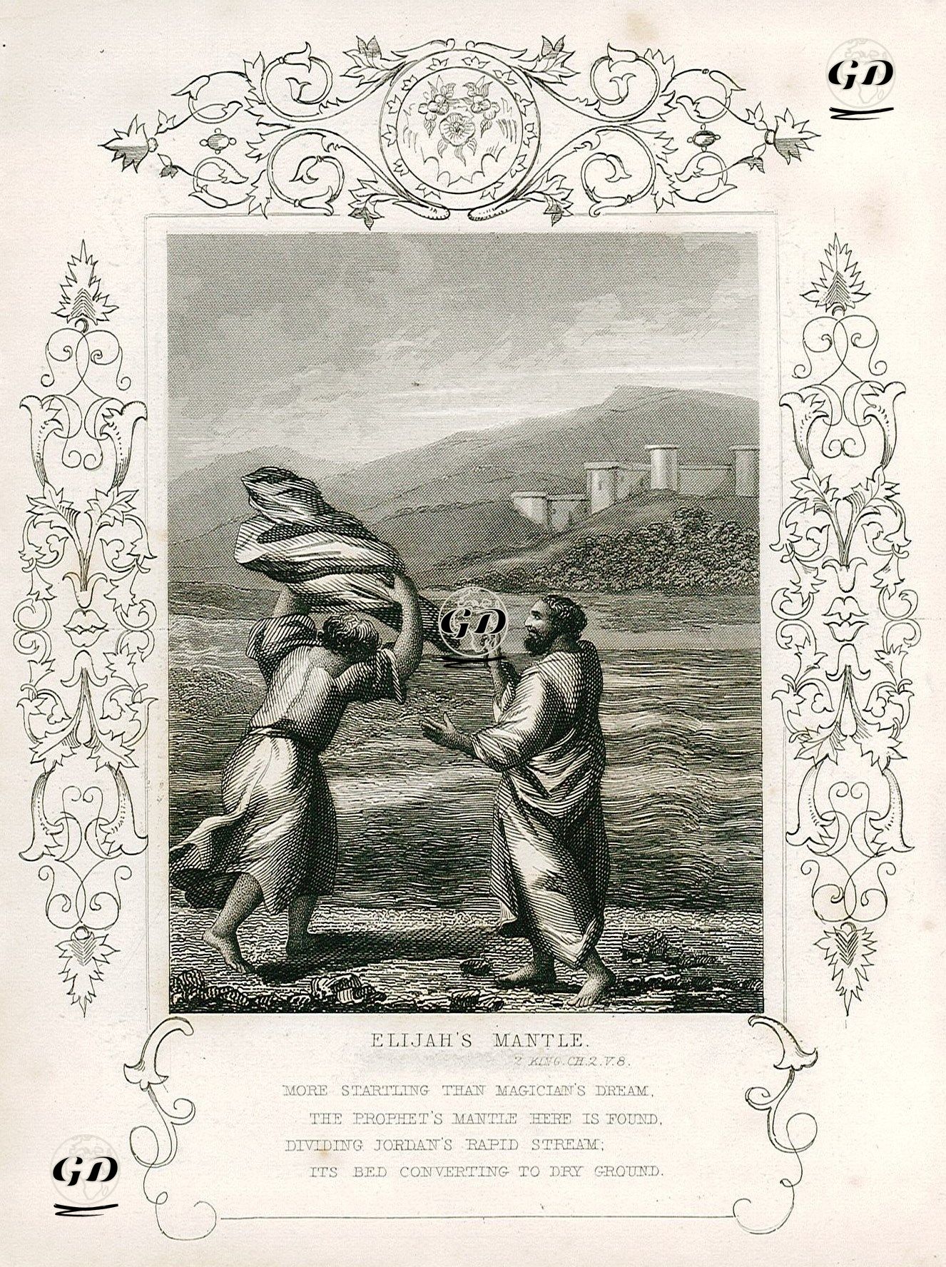 Hazreti İlyas'ın Cübbesini Hazreti Elyeşa'ya Atarak Peygamber Seçildiğini Bildirmesi, II.Kings (Krallar), Chapter (Bölüm) 2. Verse (Ayet) 8. -  - 1830's