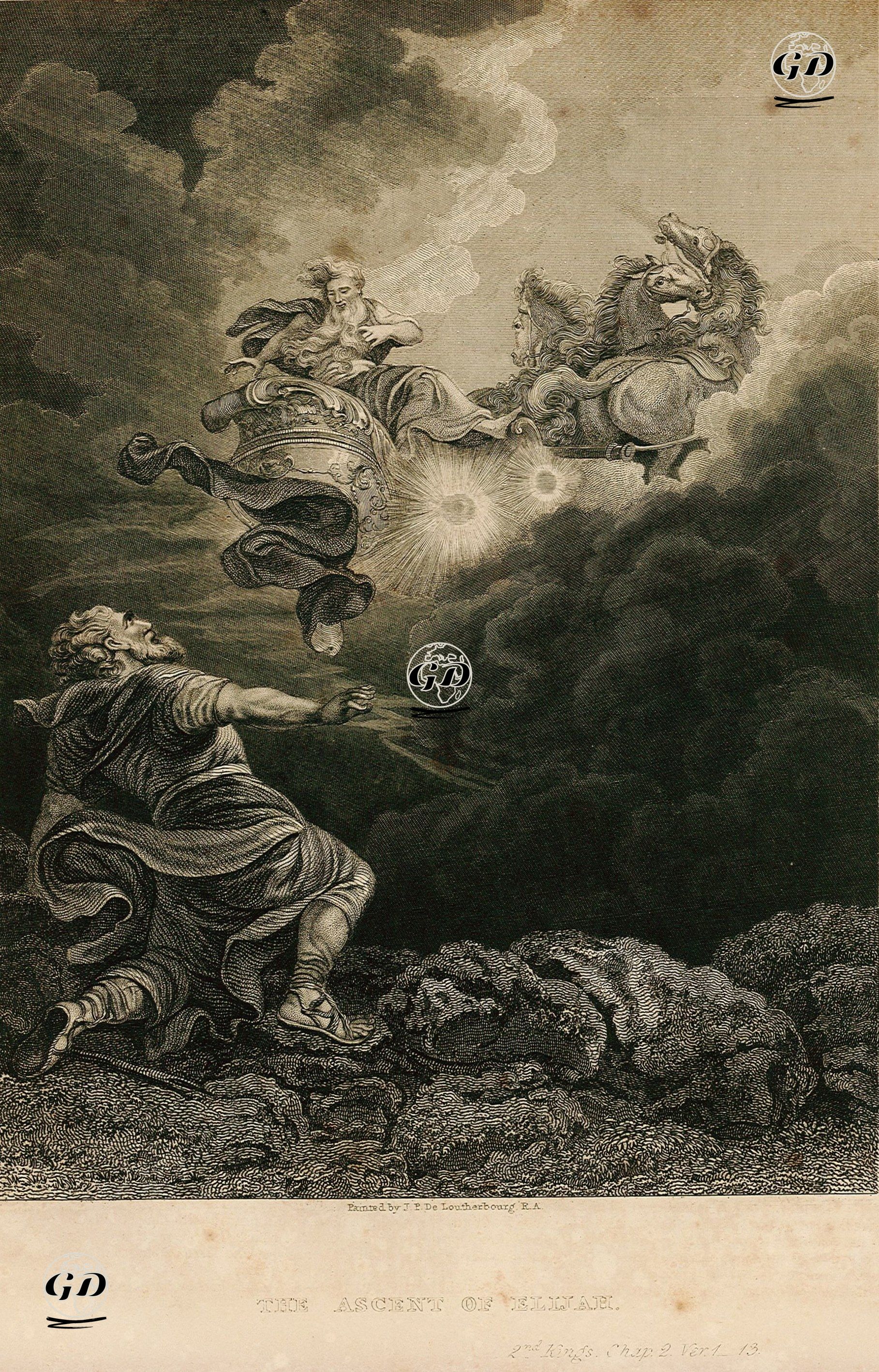 Hazreti İlyas'ın Göğe Yükselişi,  II.Kings (Krallar), Chapter (Bölüm) 2. Verse (Ayet) 1.-13. - Philip James de Loutherbourg (1740-1812) - 1835