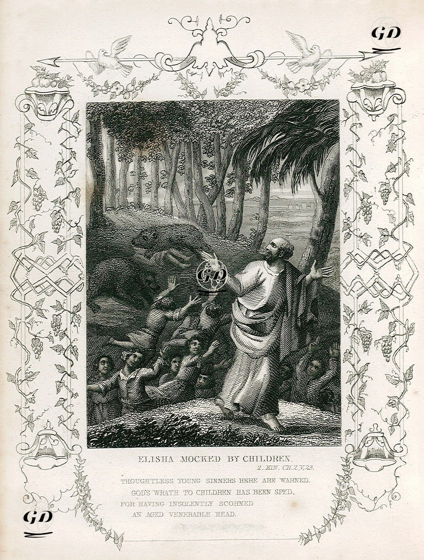 Hazreti Elyeşa İle Çocukların Alay Etmesi, II.Kings (Krallar), Chapter (Bölüm) 2. Verse (Ayet) 23. -  - 1830's