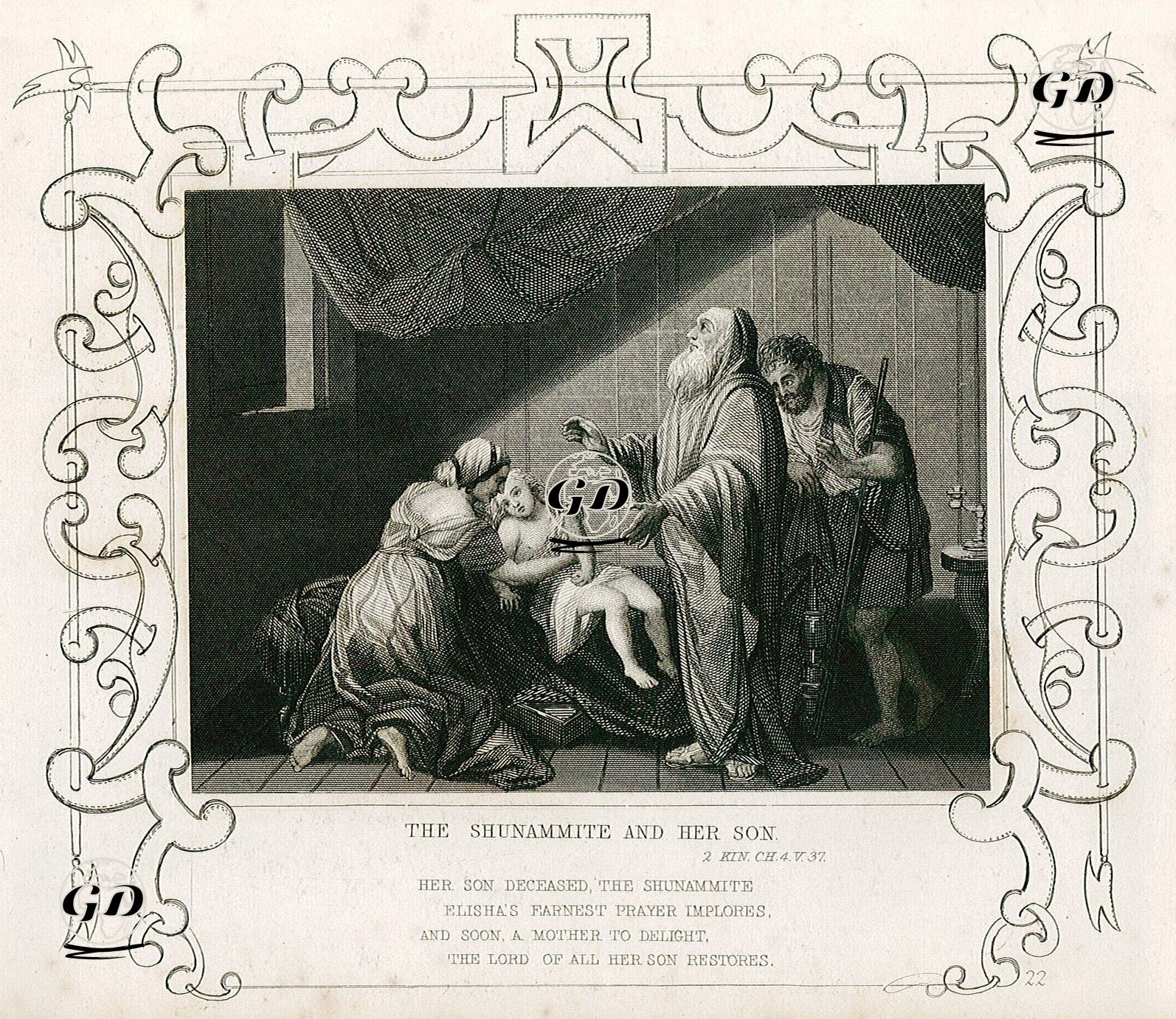 Hazreti Elyeşa'nın Shulem'li Kadının Çocuğunu Diriltmesi, II.Kings (Krallar), Chapter (Bölüm) 4. Verse (Ayet) 37. -  - 1830's