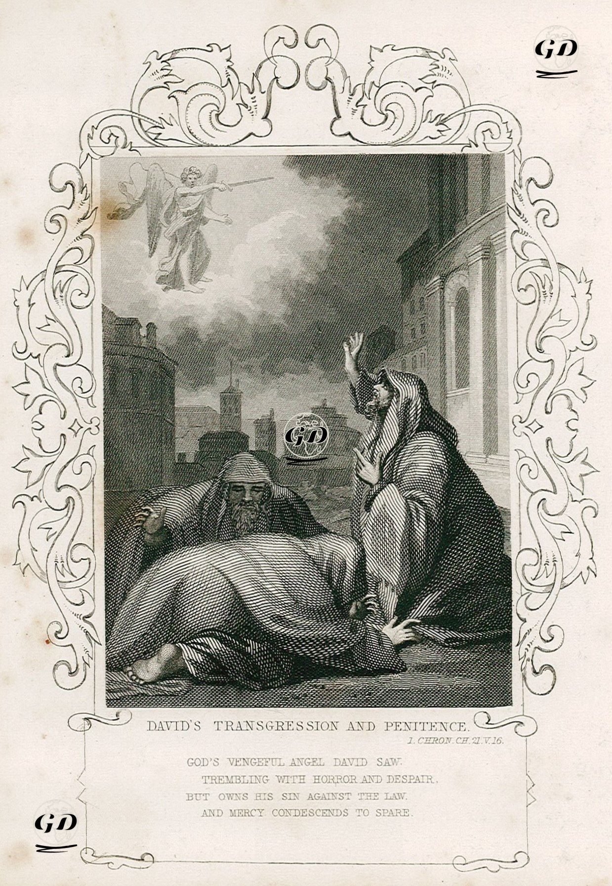Hazreti Davud'un Günahı Ve Pişmanlığı, 1. Chron. (Tarihler), Chapter (Bölüm) 21. Verse (Ayet) 16. -  - 1830's