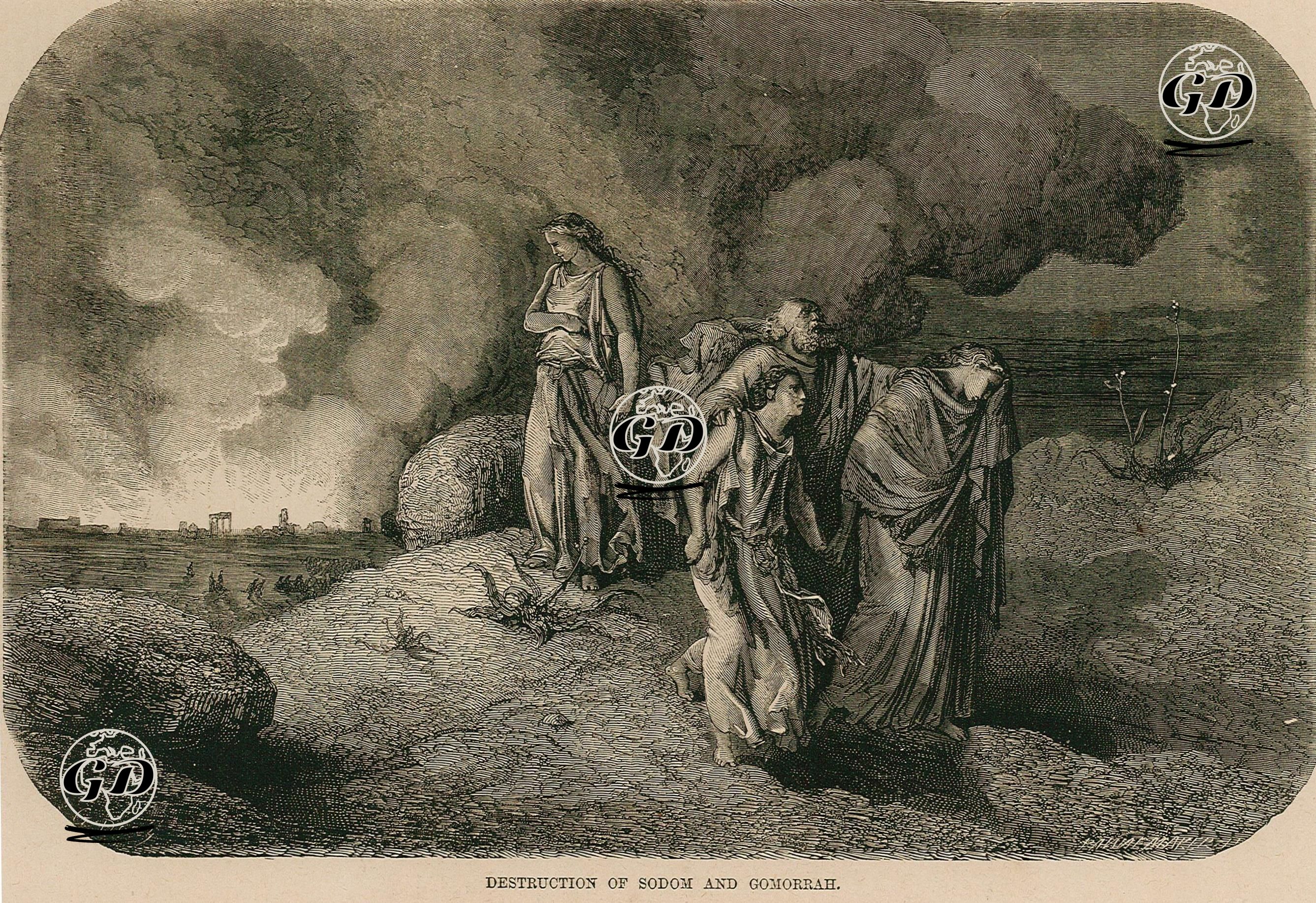 Sodom ve Gomorrah Şehirlerinin Yıkımı ile Sodom Şehrinden Meleklerin Hazreti Lut'u Ve İki Kızını Çıkarması ve Hazreti Lut'un Karısının Dönüp Şehre Baktığı için Tuz Sütununa Dönüşmesi, Genesis (Diriliş), Chapter (Bölüm) XIX. -  - 1860's