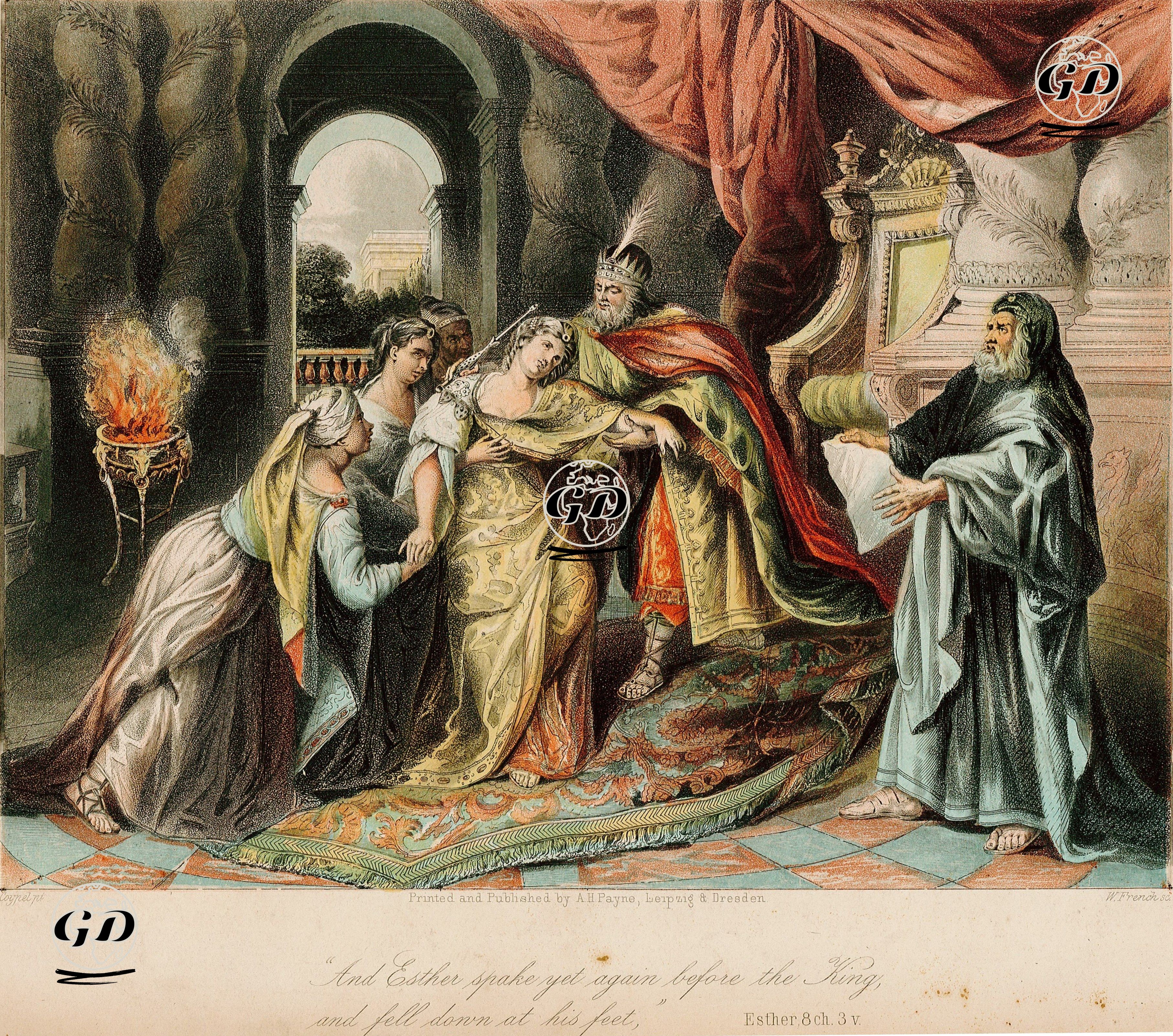And Esther, Spake Yet Again Before The King And Fell Down At His Feet, Esther, 8 Ch. 3 V. - Antoine Coypel (1661-1722) - 1850's