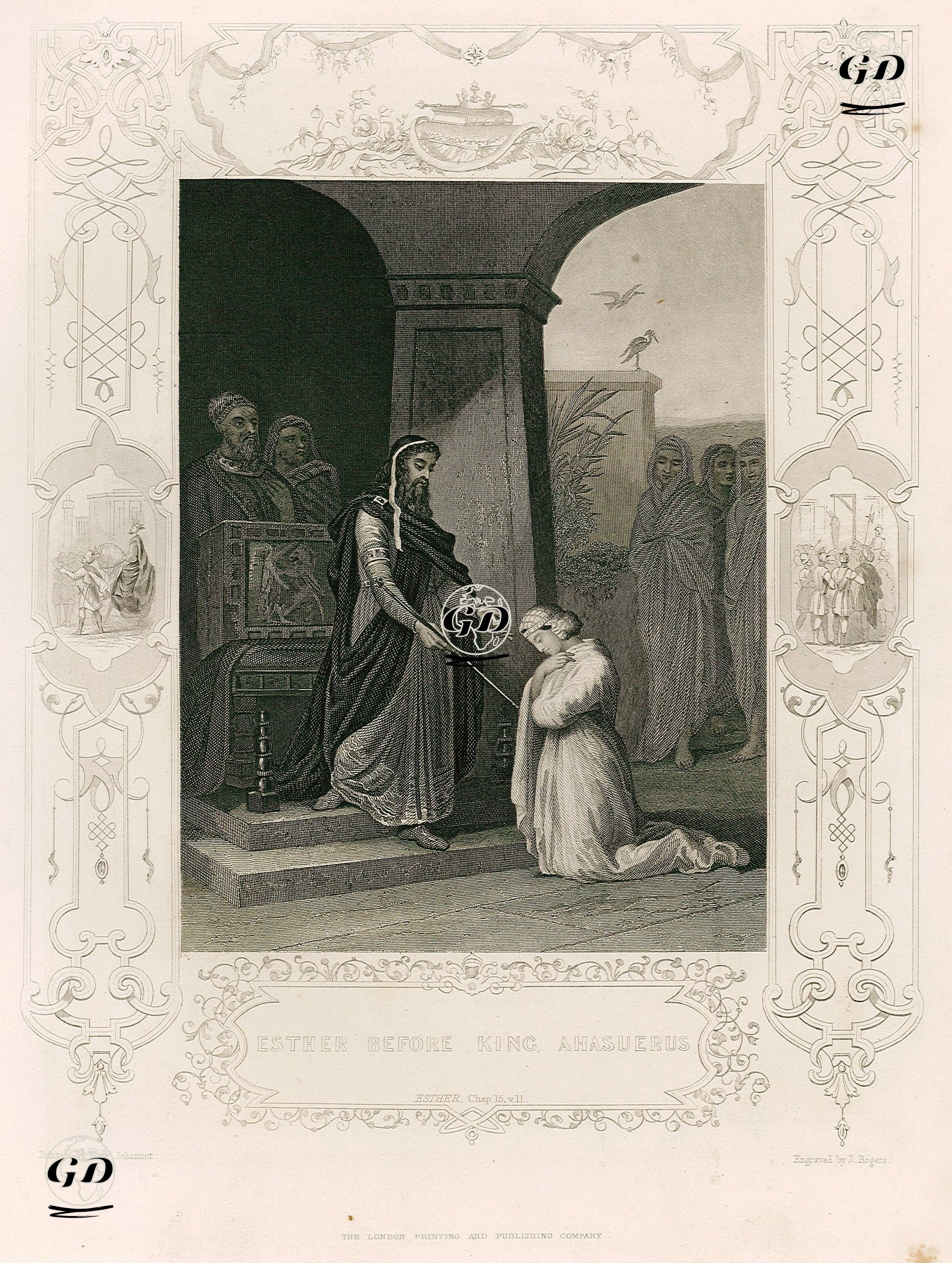 Kraliçe Ester Kral Ahaşveroş'un Önünde - Tony Johannot (1803-1852) - 1830's