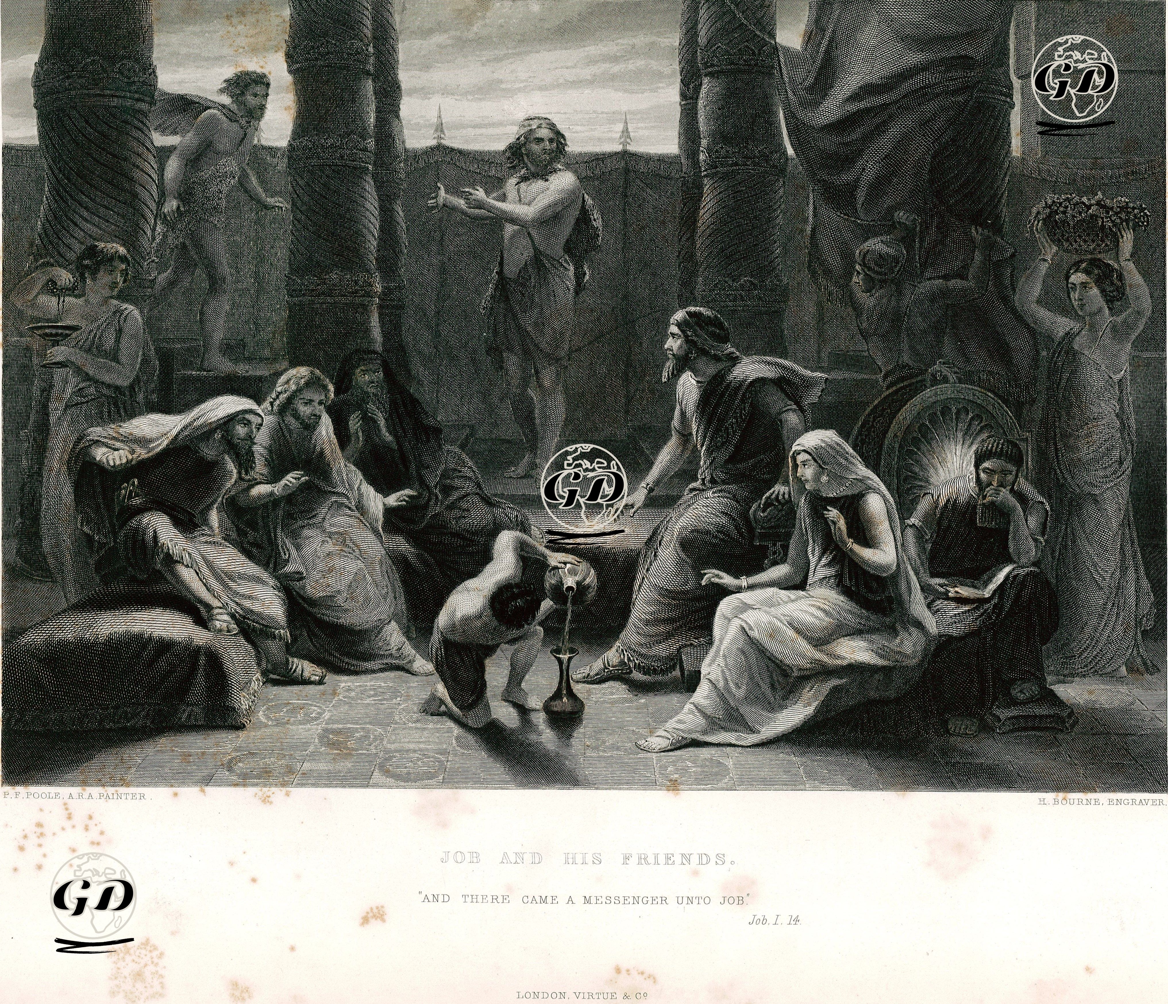 Hazreti Eyüb Ve Arkadaşları-Hazreti Eyüb'e Habercinin Gelişi, Job (Eyüb), Chapter (Bölüm) I. Verse (Ayet) 14 - Paul Falconer Poole (1806-1879) - 1870's