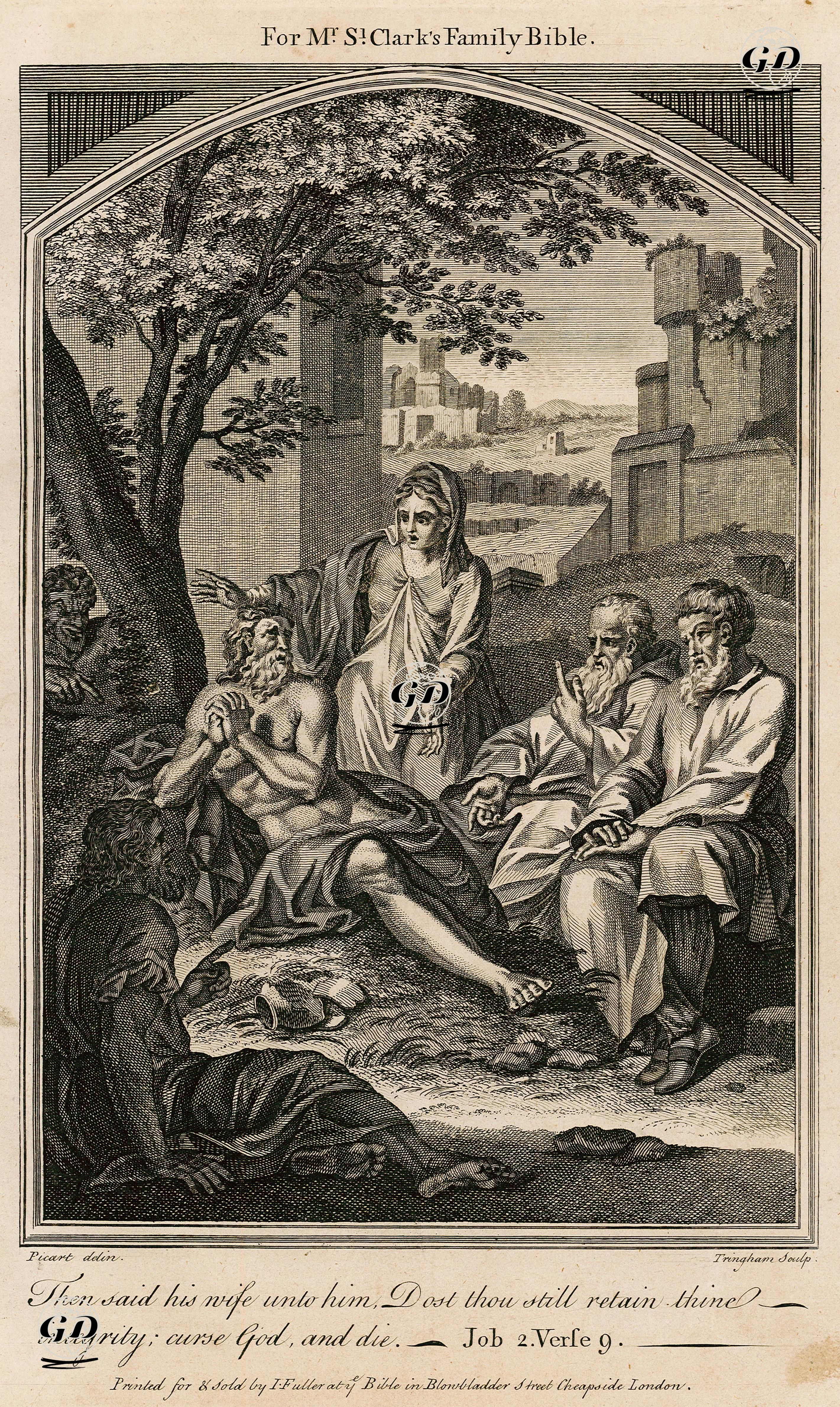 Hazreti Eyüb'ün Sadakatinin Devam Etmesi,  Job (Eyüp), Chapter (Bölüm) 2.Verse (Ayet) 9. - Bernard Picart (1673-1733) - 1750's