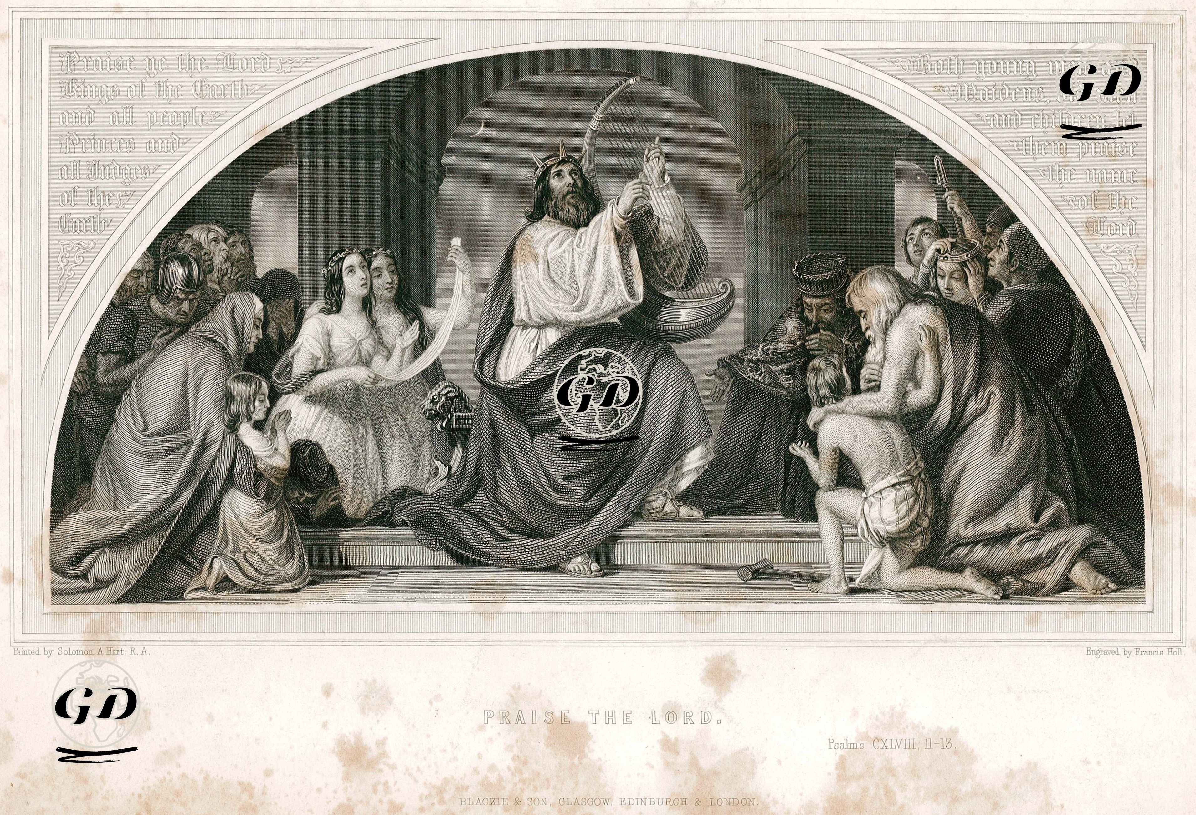 Tanrıya Şükredilmesi, Psalms (Mezmurlar), Chapter (Bölüm) 148. Verse (Ayet) 11.-13. - Solomon Alexander Hart (1806-1881) - 1860's