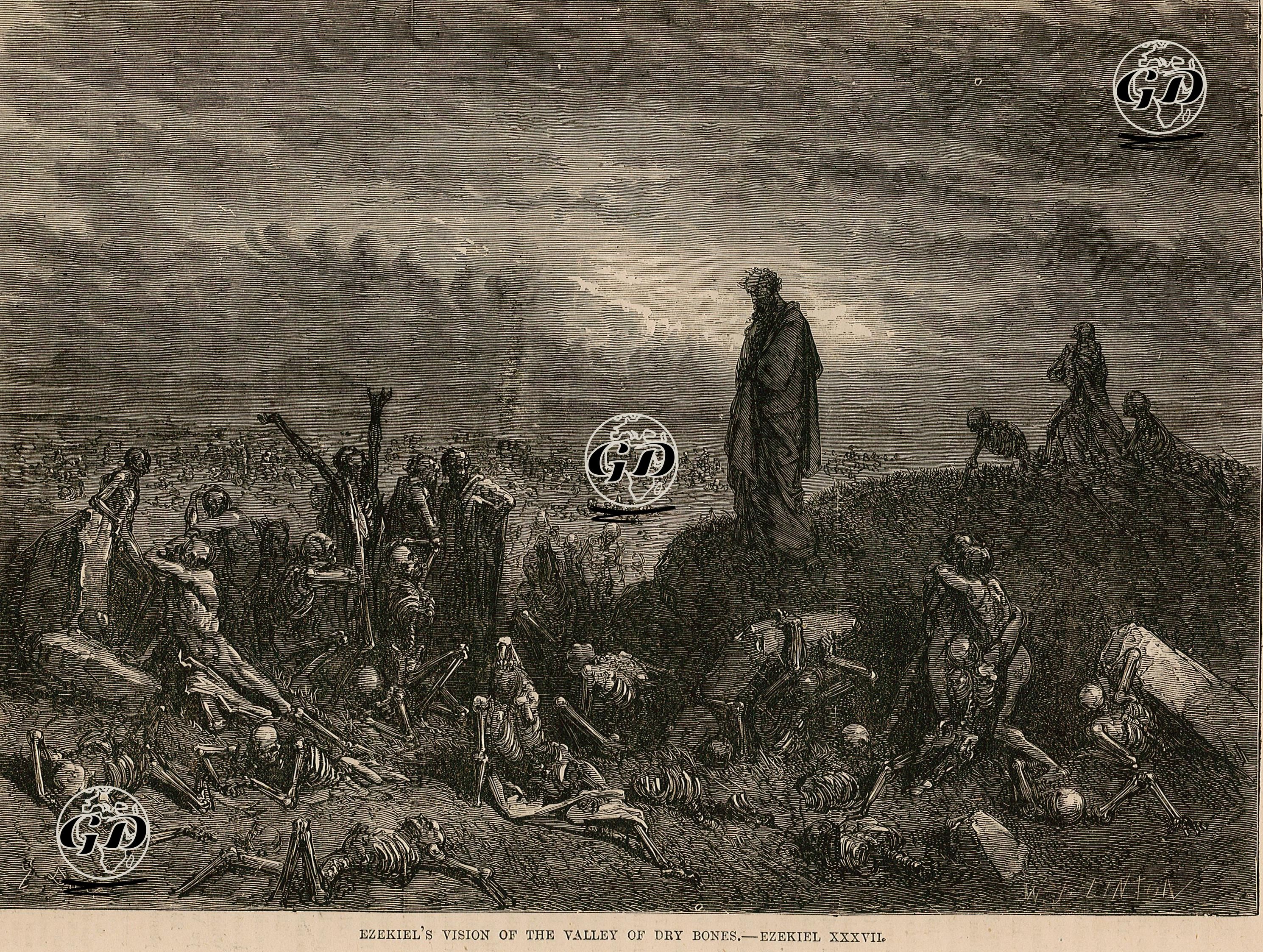 Ezekiel'in Kuru Kemikler Vadisi Düşü, Ezekiel, Chapter (Bölüm) 37. - Gustave Dore (1832-1883) - 1860's