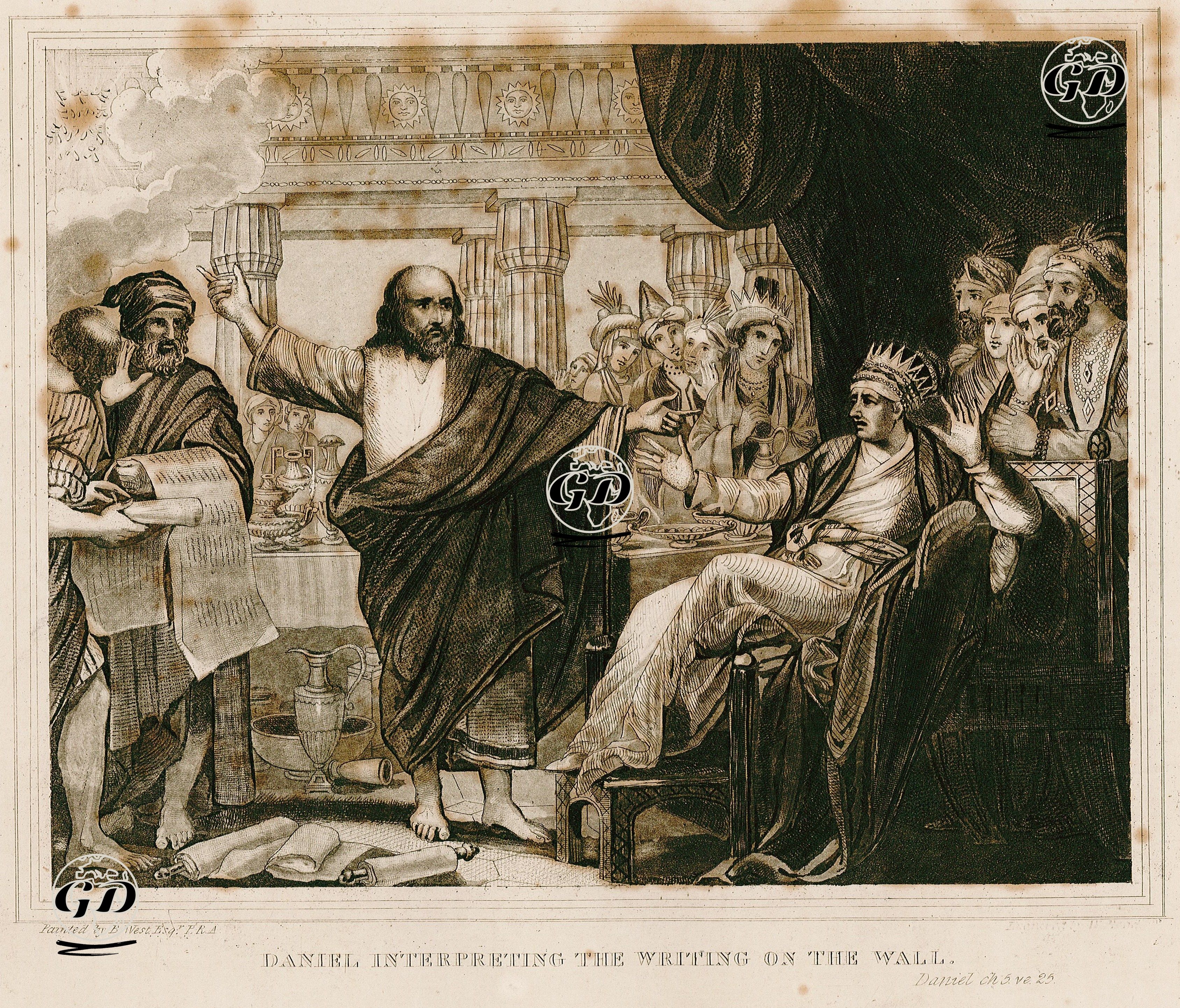 Daniel Interpreting The Writing On The Wall, Daniel Ch. 5. Vs. 25. - Benjamin West (1738-1820) - 1800's
