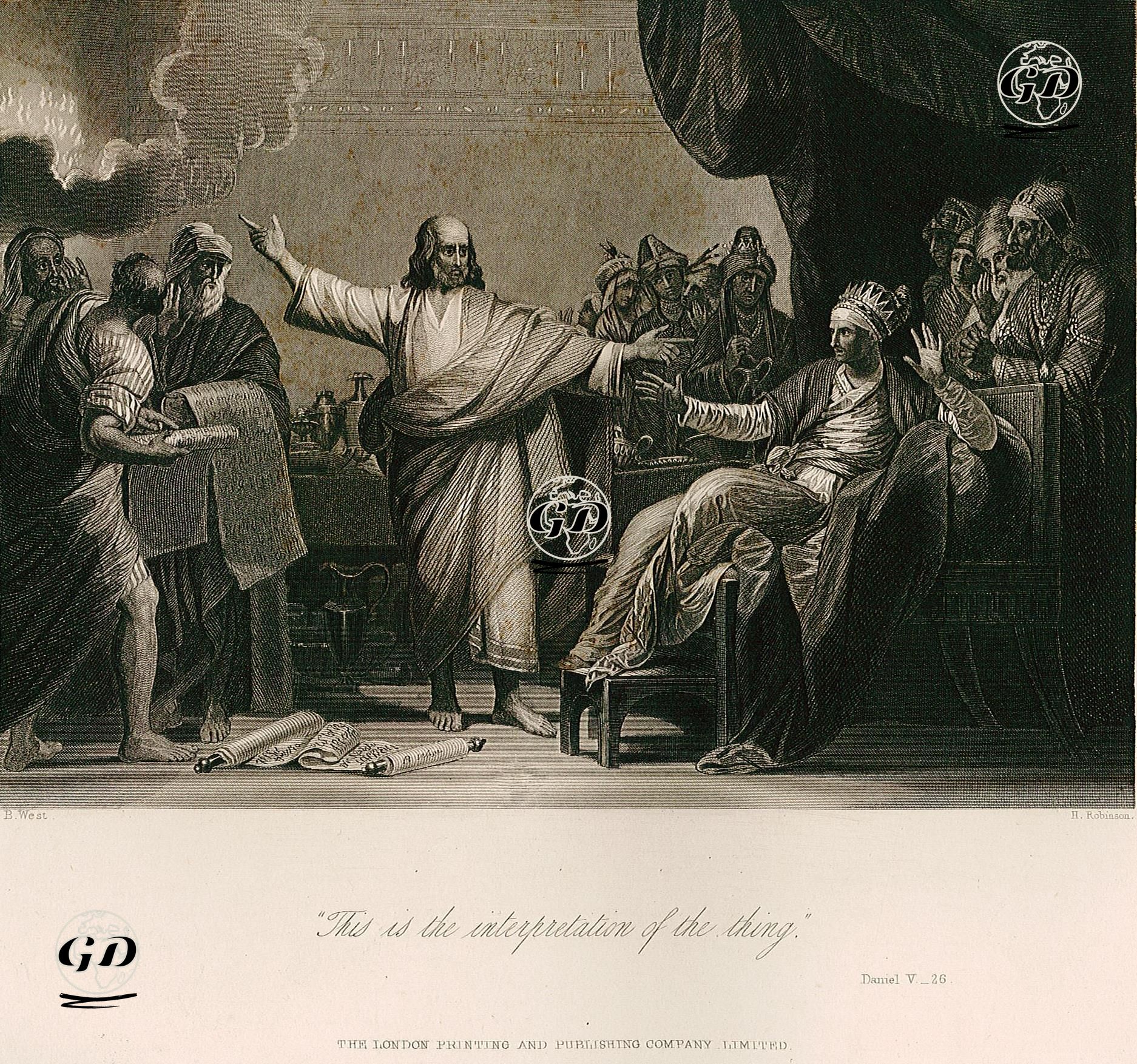 Hazreti Danyal'ın Duvardaki Yazının Anlamını Açıklaması, Daniel (Danyal), Chapter (Bölüm) 5. Verse (Ayet) 26. - Benjamin West (1738-1820) - 1860