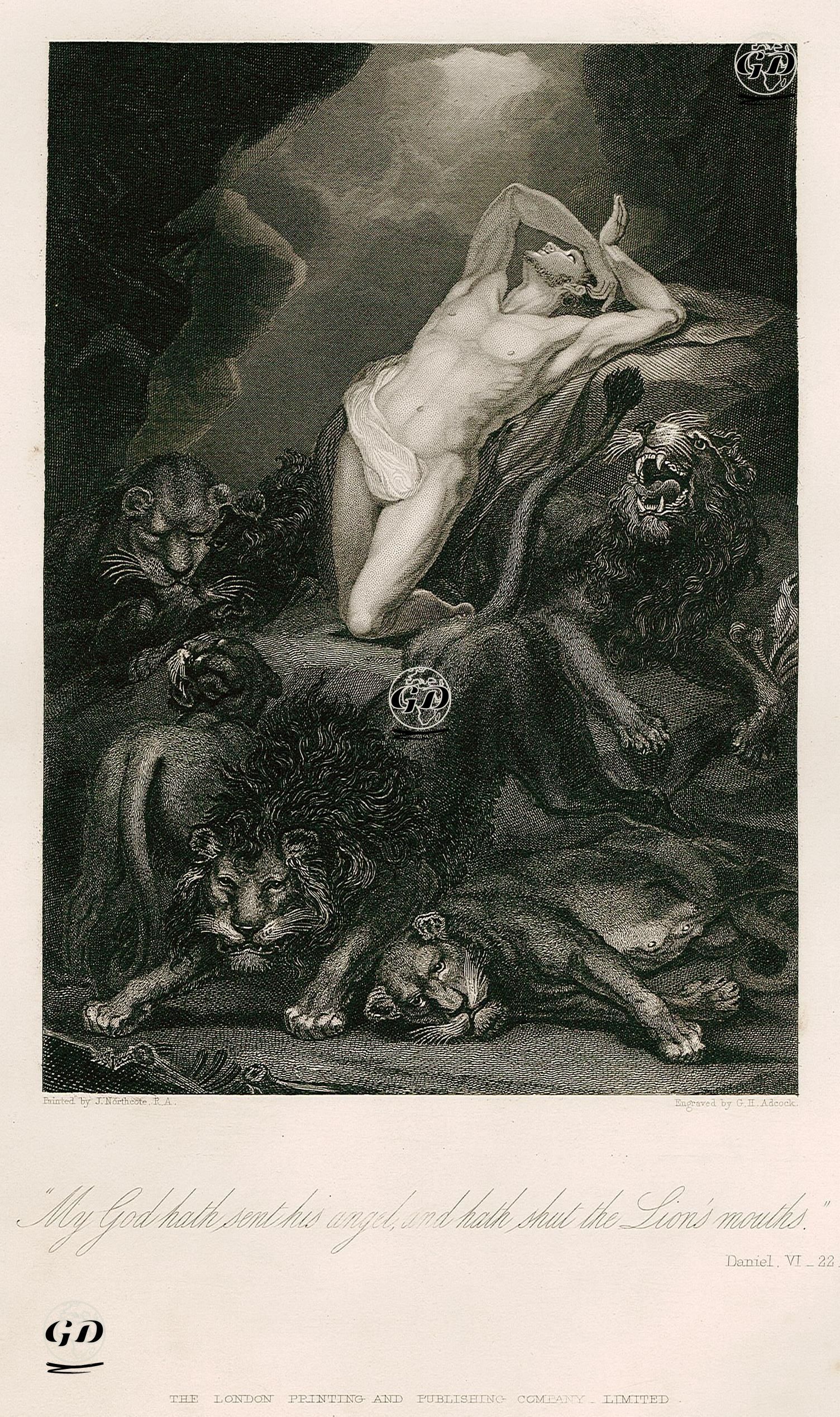 Mağaraya Atılan Hazreti Danyal'a Aslanların Zarar Vermemesi, Daniel (Danyal), Chapter (Bölüm) VI. Verse (Ayet) 22. - James Northcote (1746-1831) - 1860
