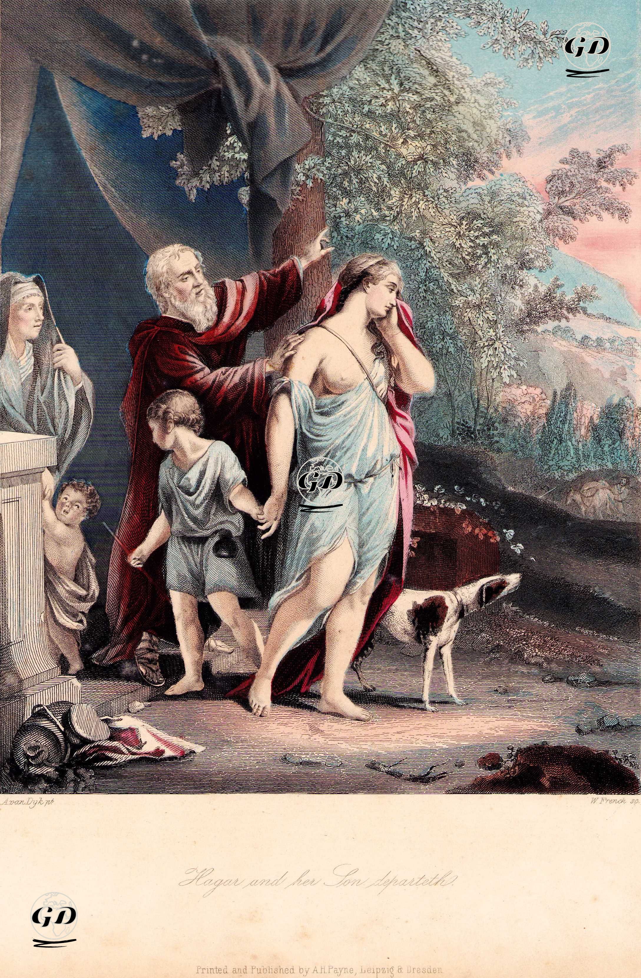 Hazreti Hacer ve Oğlu Hazreti İsmail'in Evden Gönderilmesi  Genesis (Diriliş), Chapter (Bölüm) XXI. Verse (Ayet) 9.-14. - Anthony Van Dyck (1599-1641) - 1840's