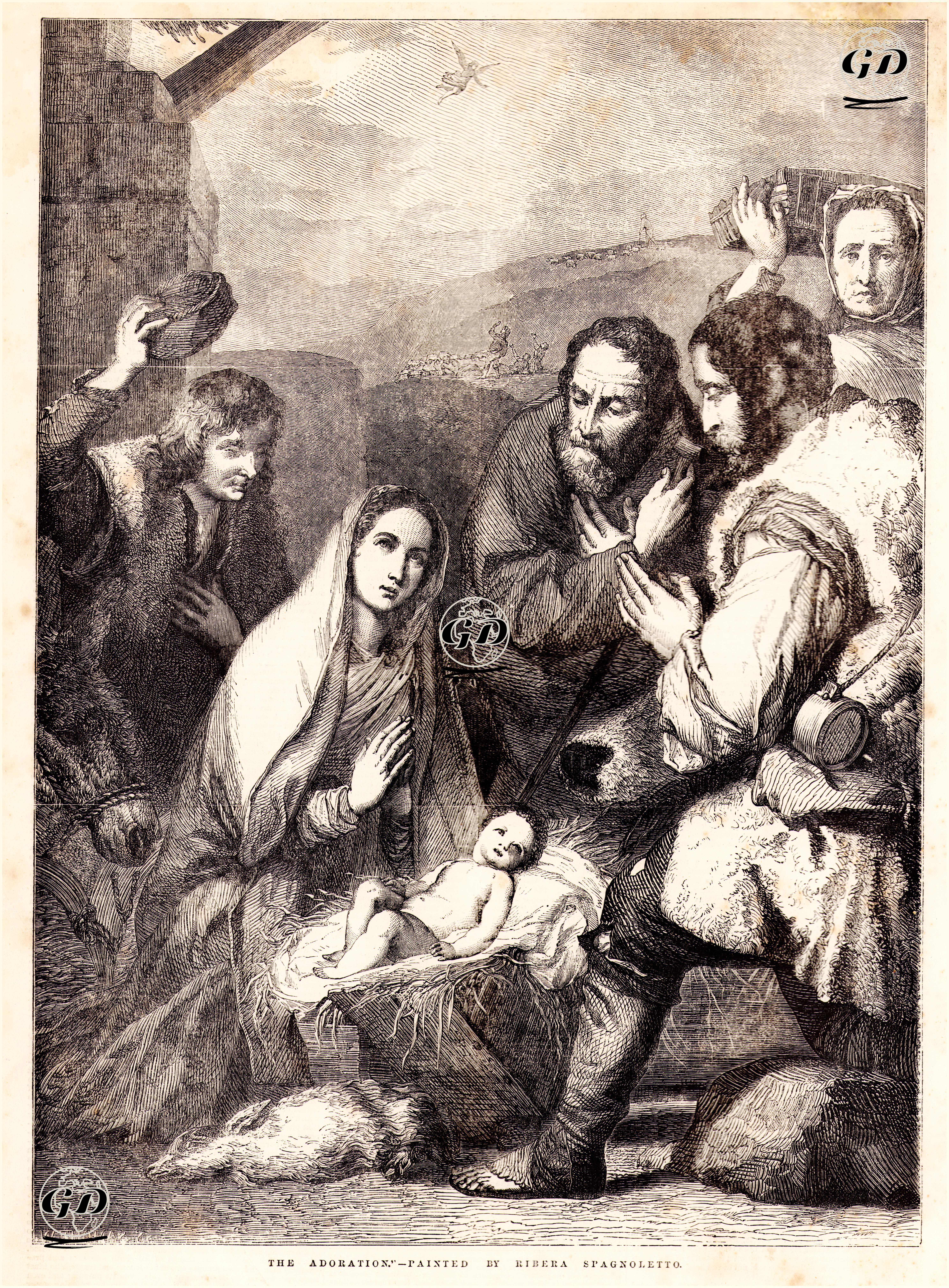 The Adoration - Cuadros de Ribera Spagnoletto (1591-1652) - 1856