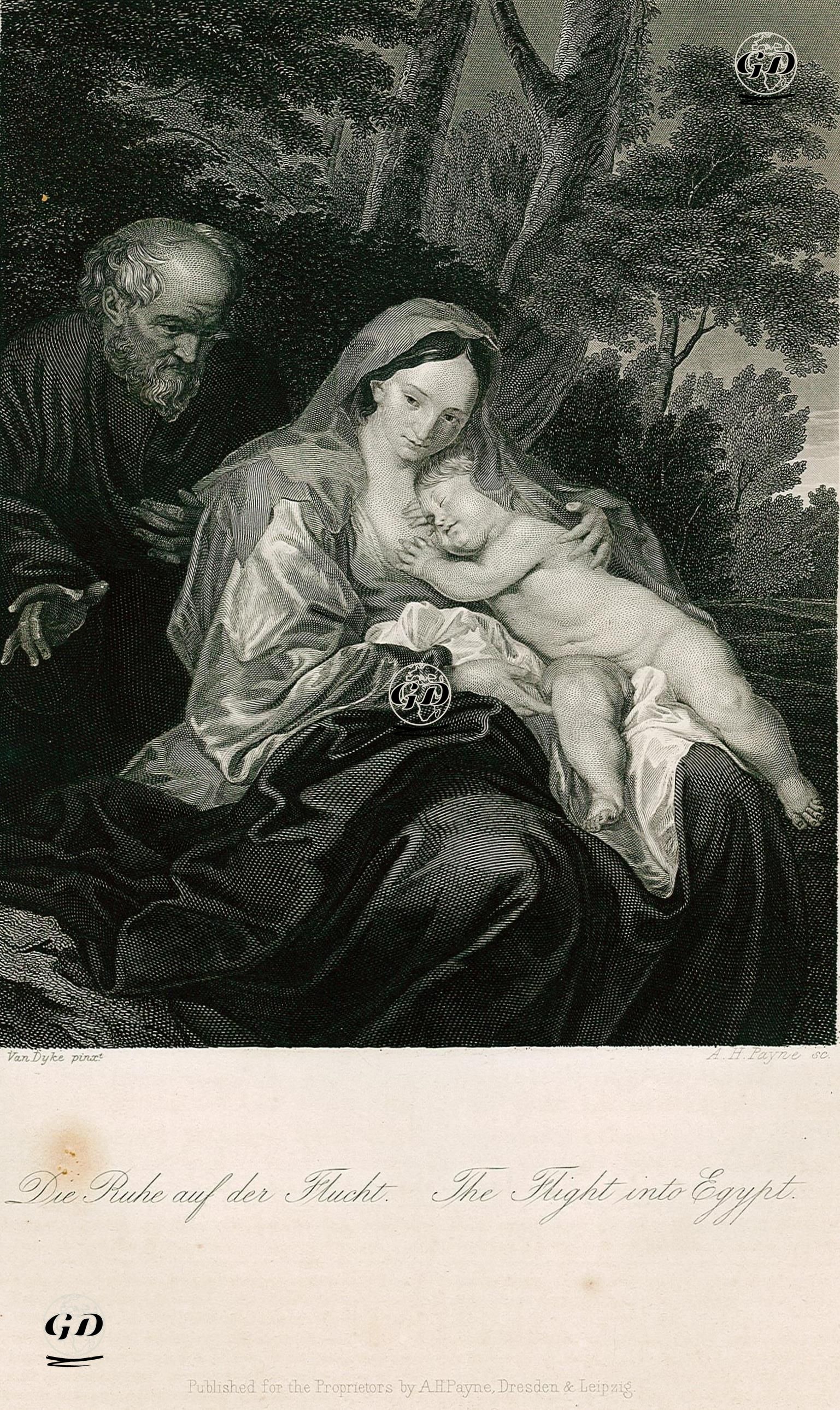 Hazreti İsa'nın Hazreti Yusuf ve Hazreti Meryem ile Beraber Mısır'a Gitmesi - Anthony Van Dyck (1599-1641) - 1850's