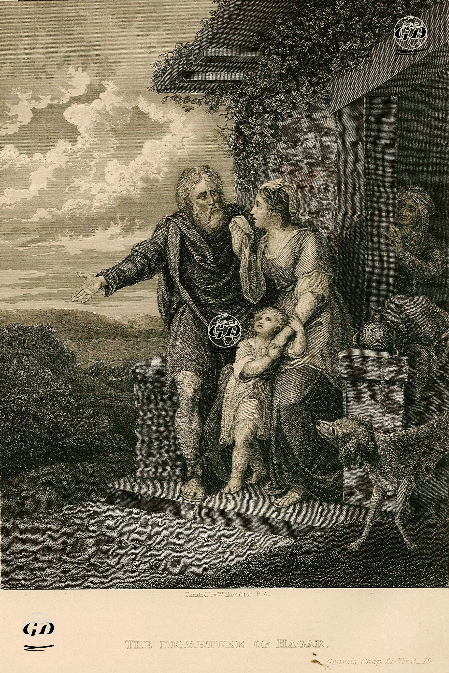 Hazreti Hacer ve Oğlu Hazreti İsmail'in  Evden Gönderilmesi, Genesis (Diriliş), Chapter (Bölüm) 21. Verse (Ayet) 9-15. - William Hamilton (1751-1801) - 1830's