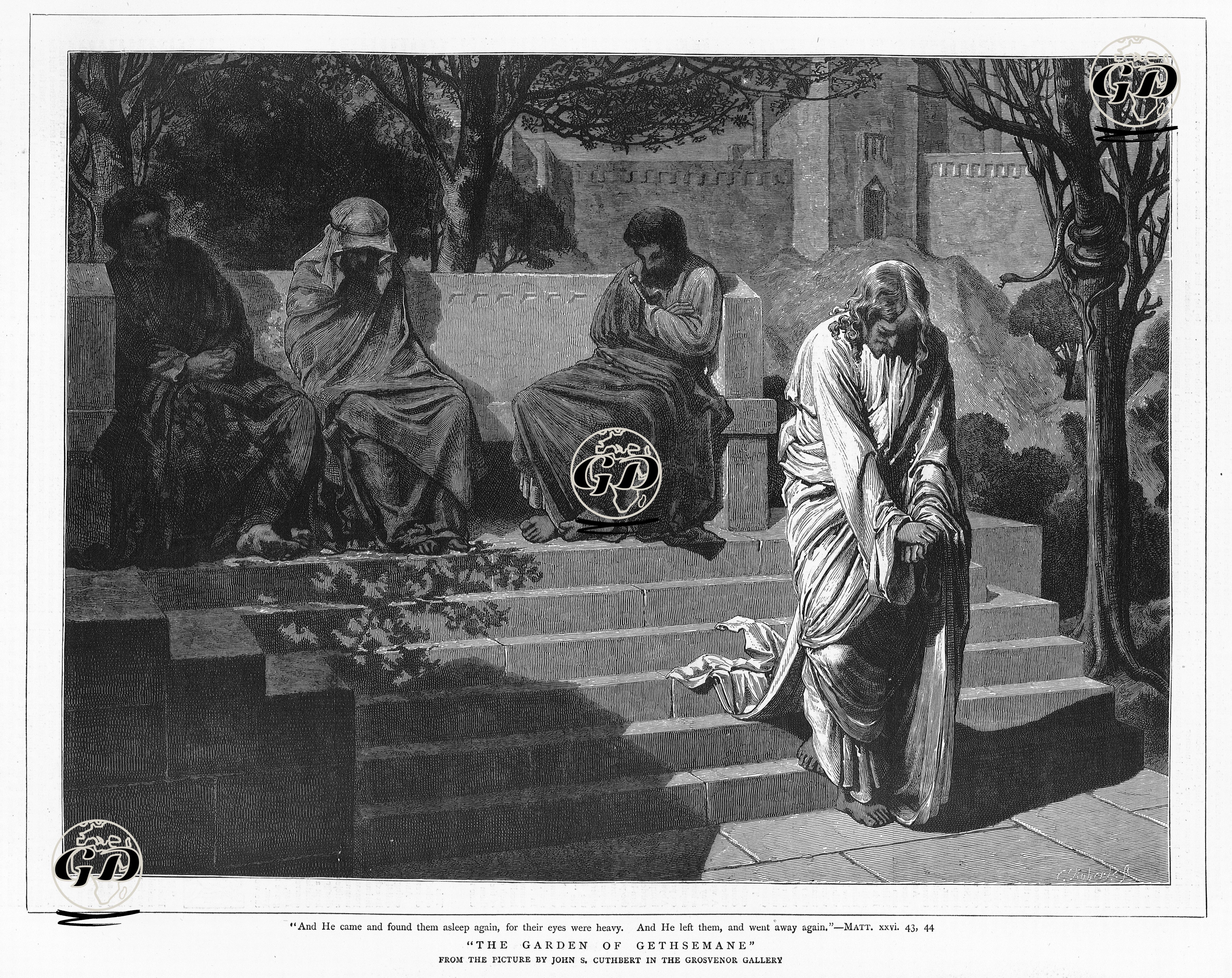 Gethsemane Bahçesi, Matthew (Matta), Chapter (Bölüm) 26. Verse (Ayet) 43.44. - John S. Cuthbert - 1877