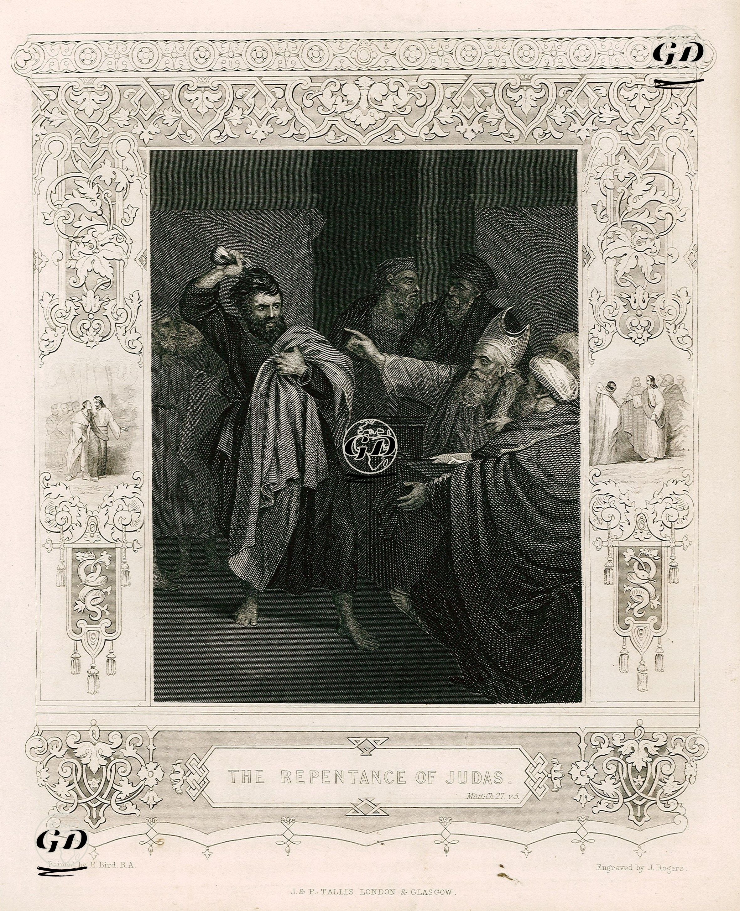 Yahuda'nın Pişmanlığı, Matthew (Matta), Chapter (Bölüm) 27. Verse (Ayet) 5. - E.Bird - 1845