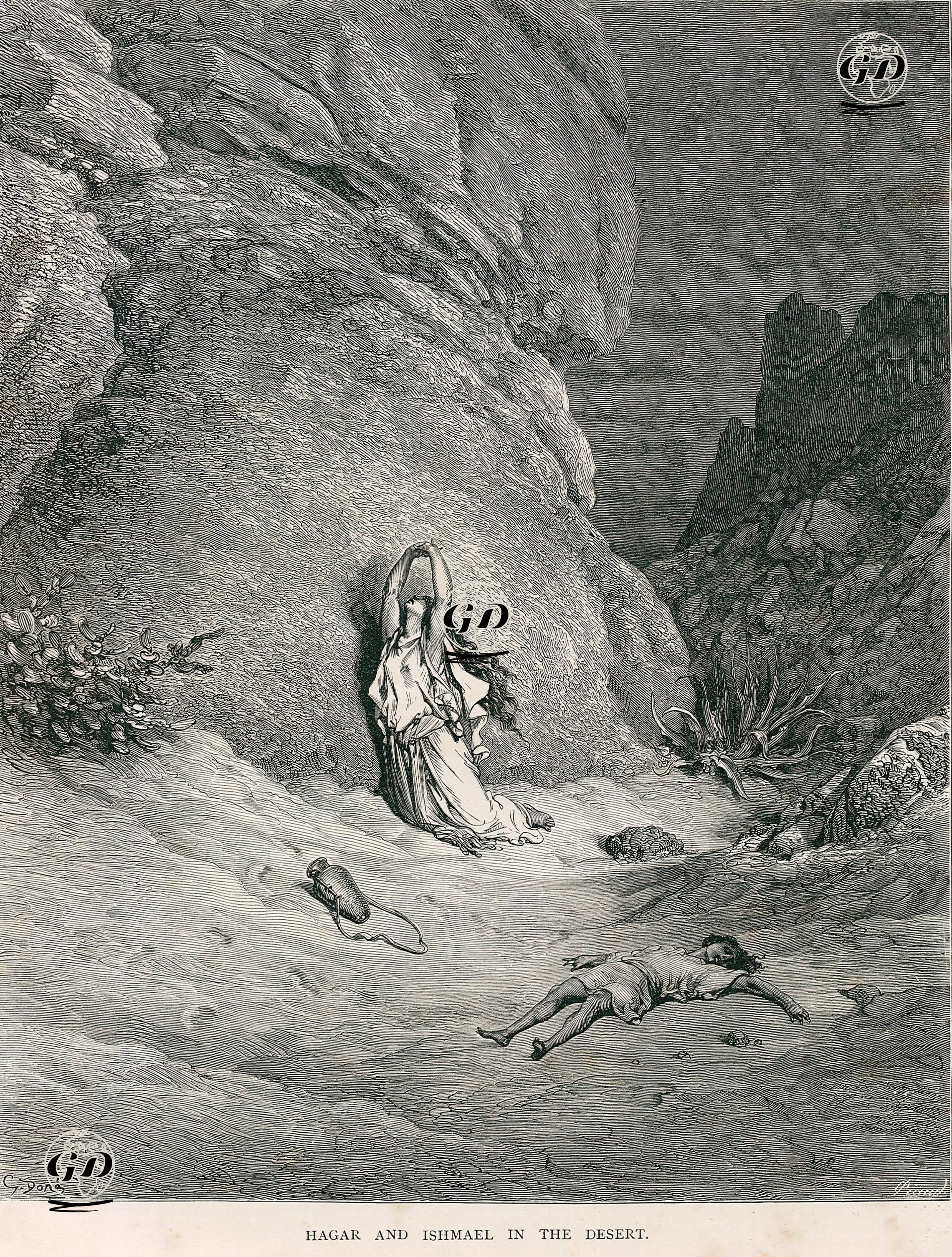 Hazreti Hacer ve Hazreti İsmail Beer-Şeva Çölünde, , Genesis (Diriliş), Chapter (Bölüm) 21. Verse (Ayet) 14.-15. - Gustave Dore (1832-1883) - 1860's