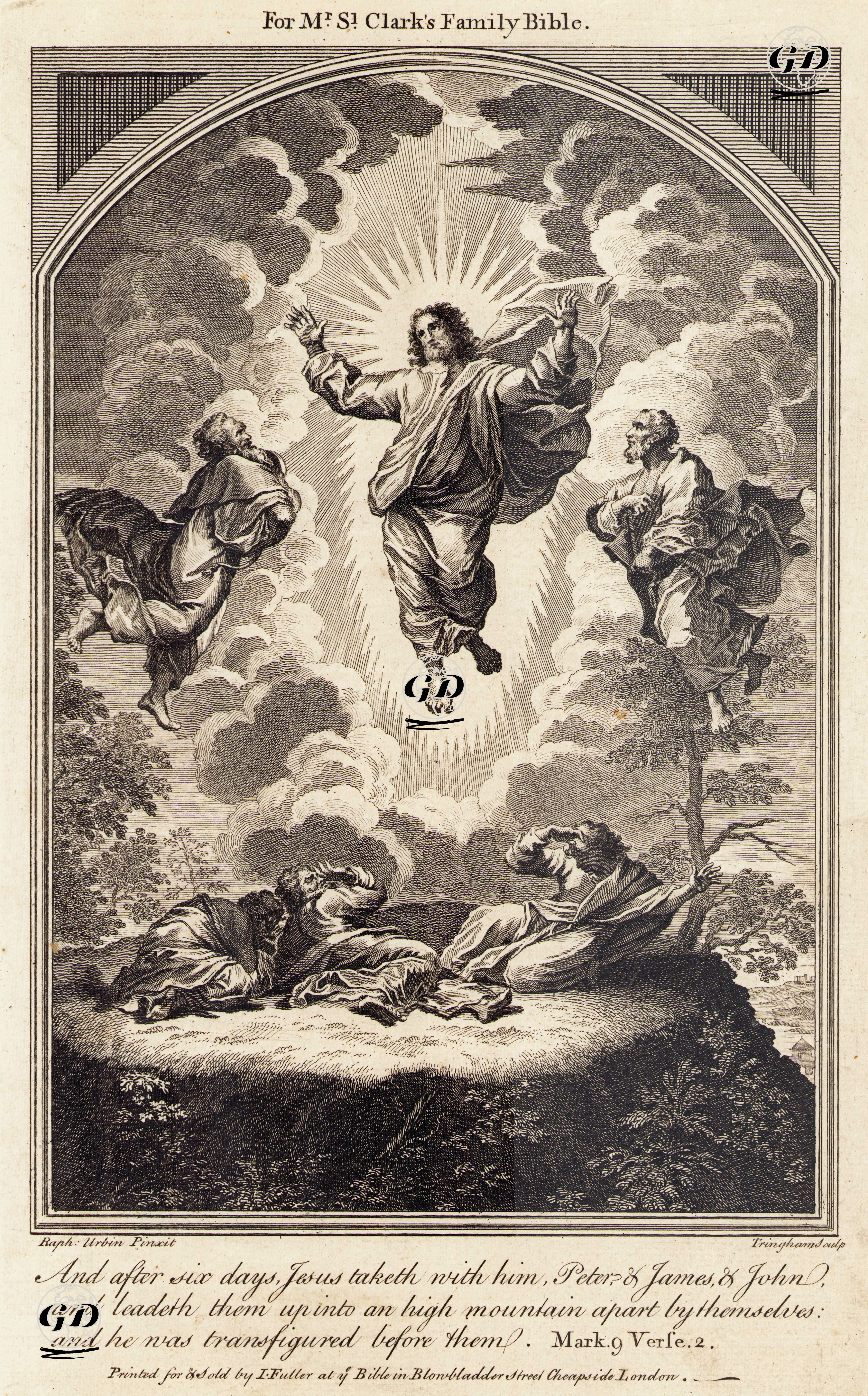 Yüksek Bir Dağda Hazreti İsa'nın Petrus, Yakup ve Yuhanna'nın Önünde Görünüm Değiştirmesi (Başkalaşımı), Mark (Markos) 9. Verse (Ayet) 2. - Raphael (1483-1520) - 1750's