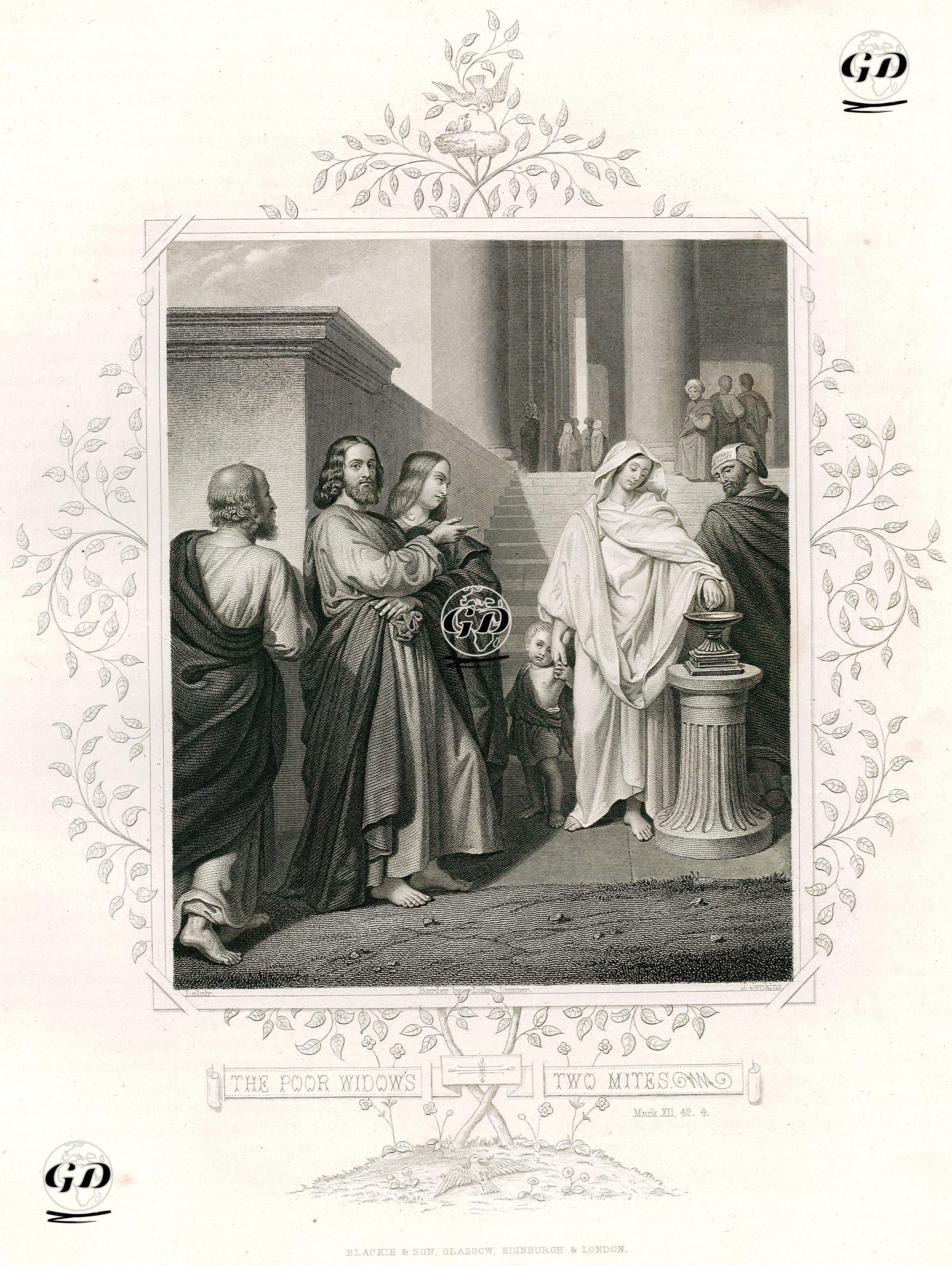 Fakir Dul Kadının Para Vermesi, Mark (Markos), Chapter (Bölüm) XII. Verse (Ayet) 42.4. - Leloir-Luke Limner (1822-1912) - 1864