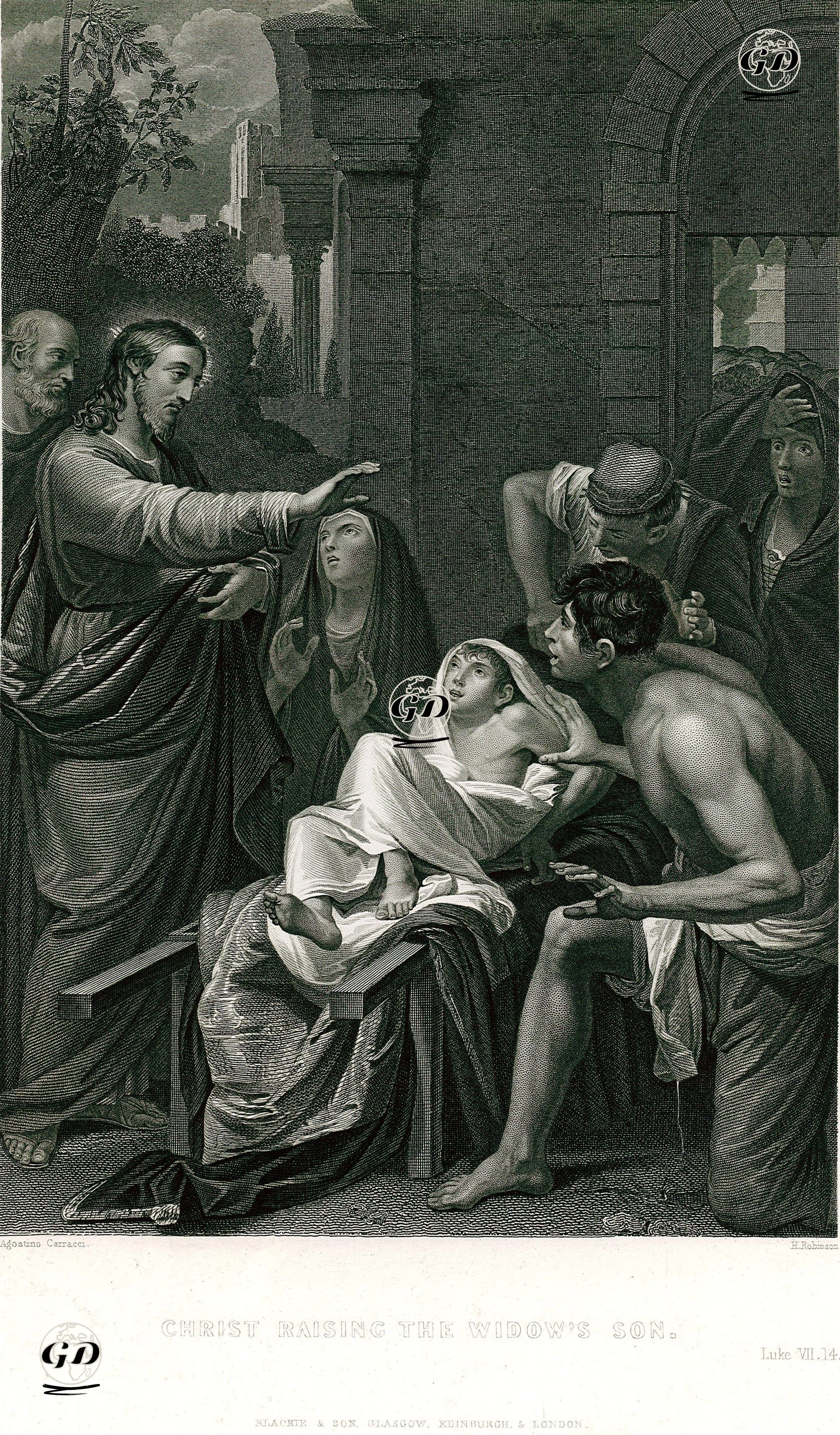 Christ Raising The Widow's Son, Luke, VII. 14. - Agostino Carracci (1557-1602) - 1864