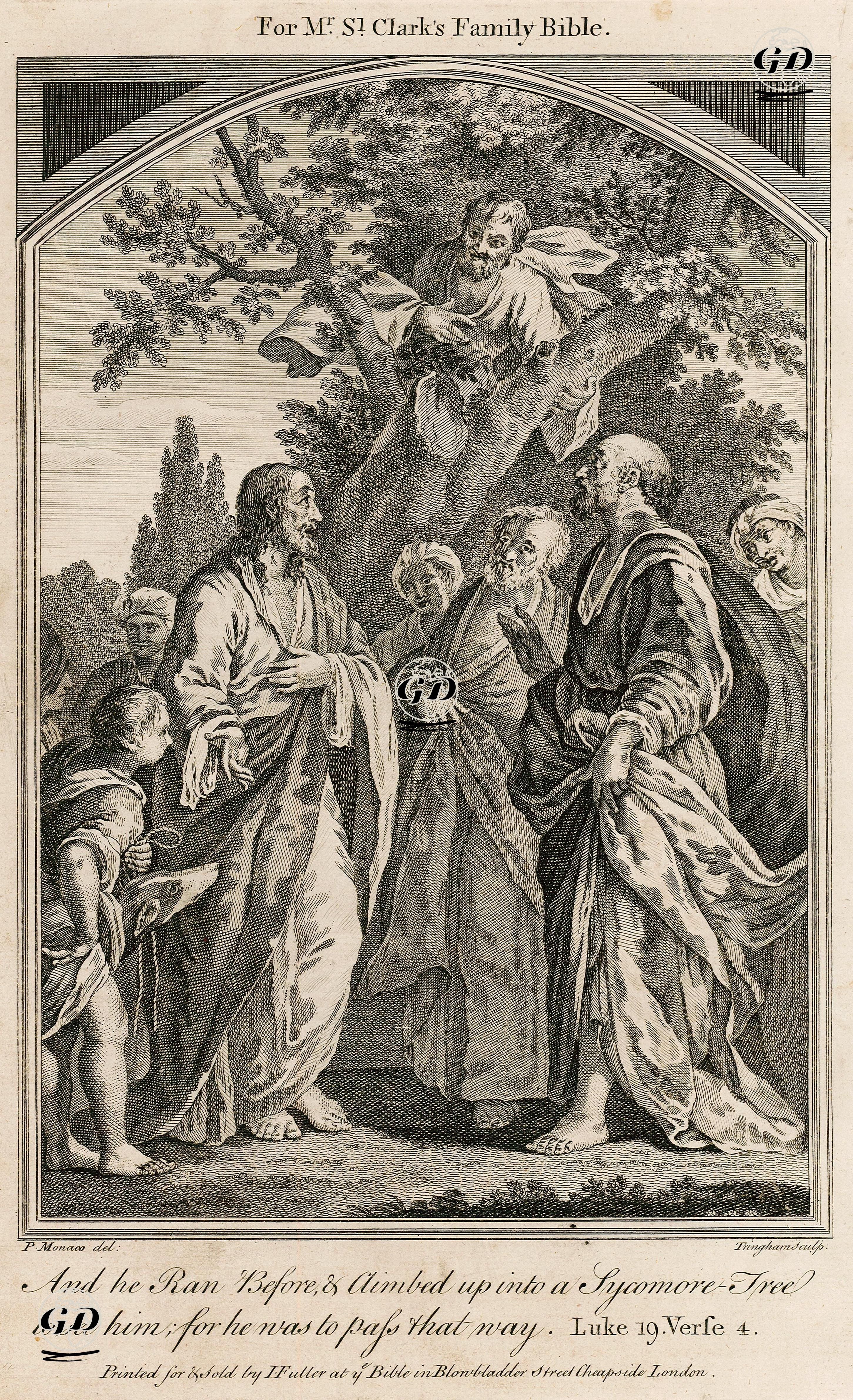 And He Ran Before & Climbed Up into A Sycomore Tree To See Him, For He Was To Pass That Way, Luke 19. Verse 4. - P.Monaco - 1750's