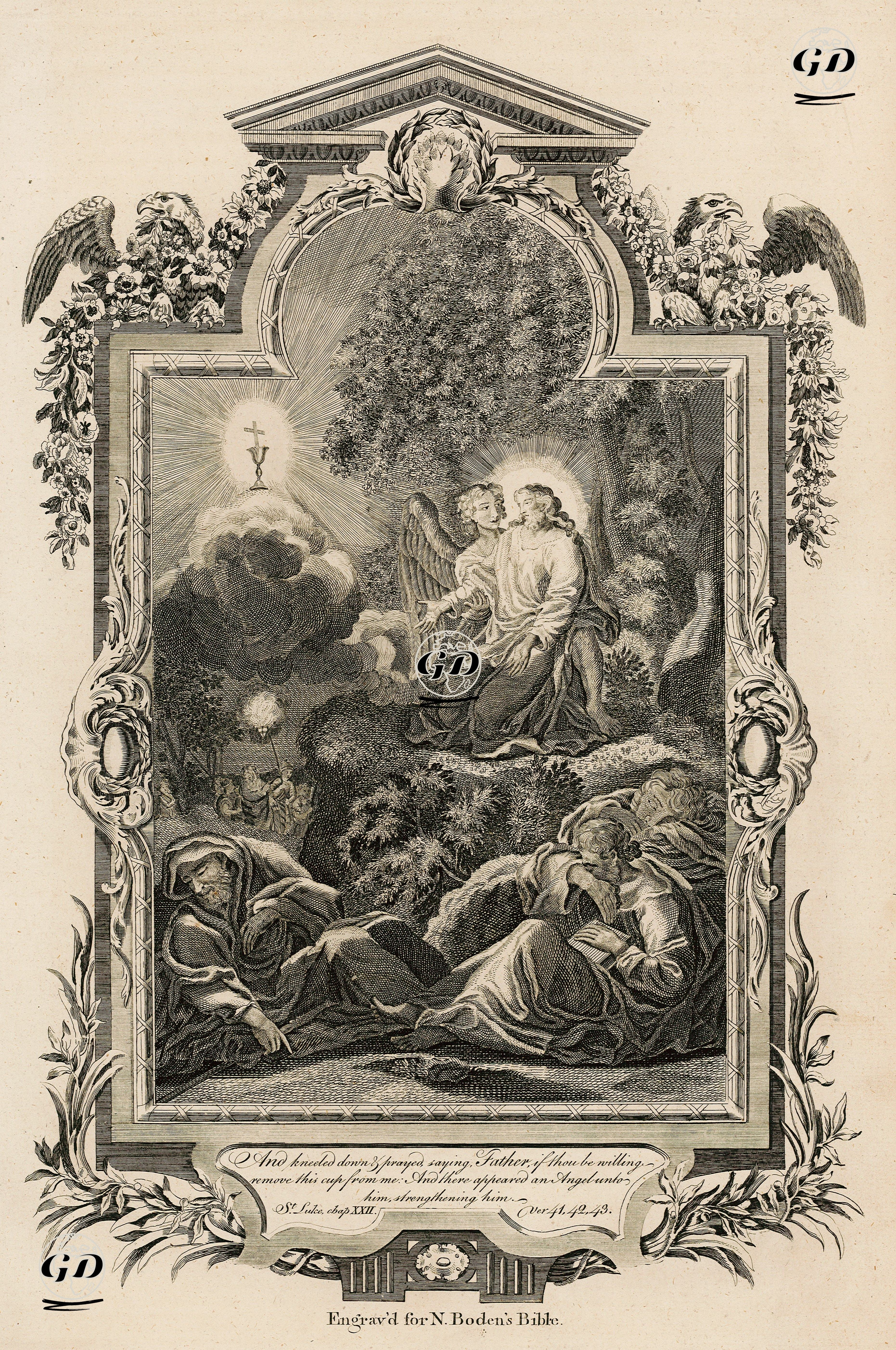 Hazreti İsanın Kasenin Uzaklaştırılmasını İstemesi Ve Bir meleğin Onu Güçlendirmesi, Luke (Luka), Chapter (Bölüm) 22. Verse (Ayet) 41.42.43. -  - 1769