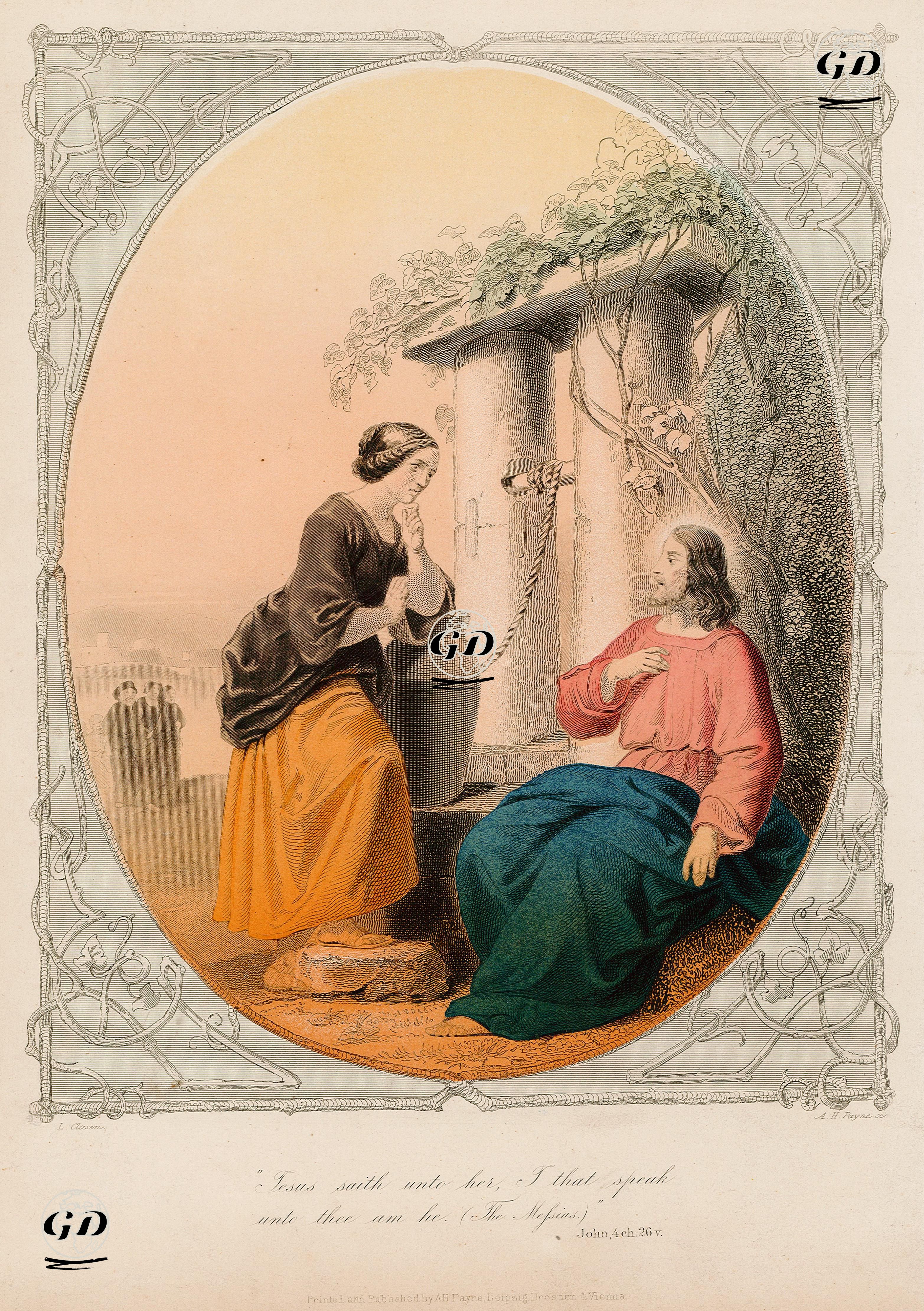Hazreti İsa'nın Samiriyeli Kadına Mesih Olduğunu Söylemesi, john (Yuhanna), Chapter (Bölüm) 4. Verse (Ayet) 26. - Lorenz Clasen(1812-1899) - 1850's