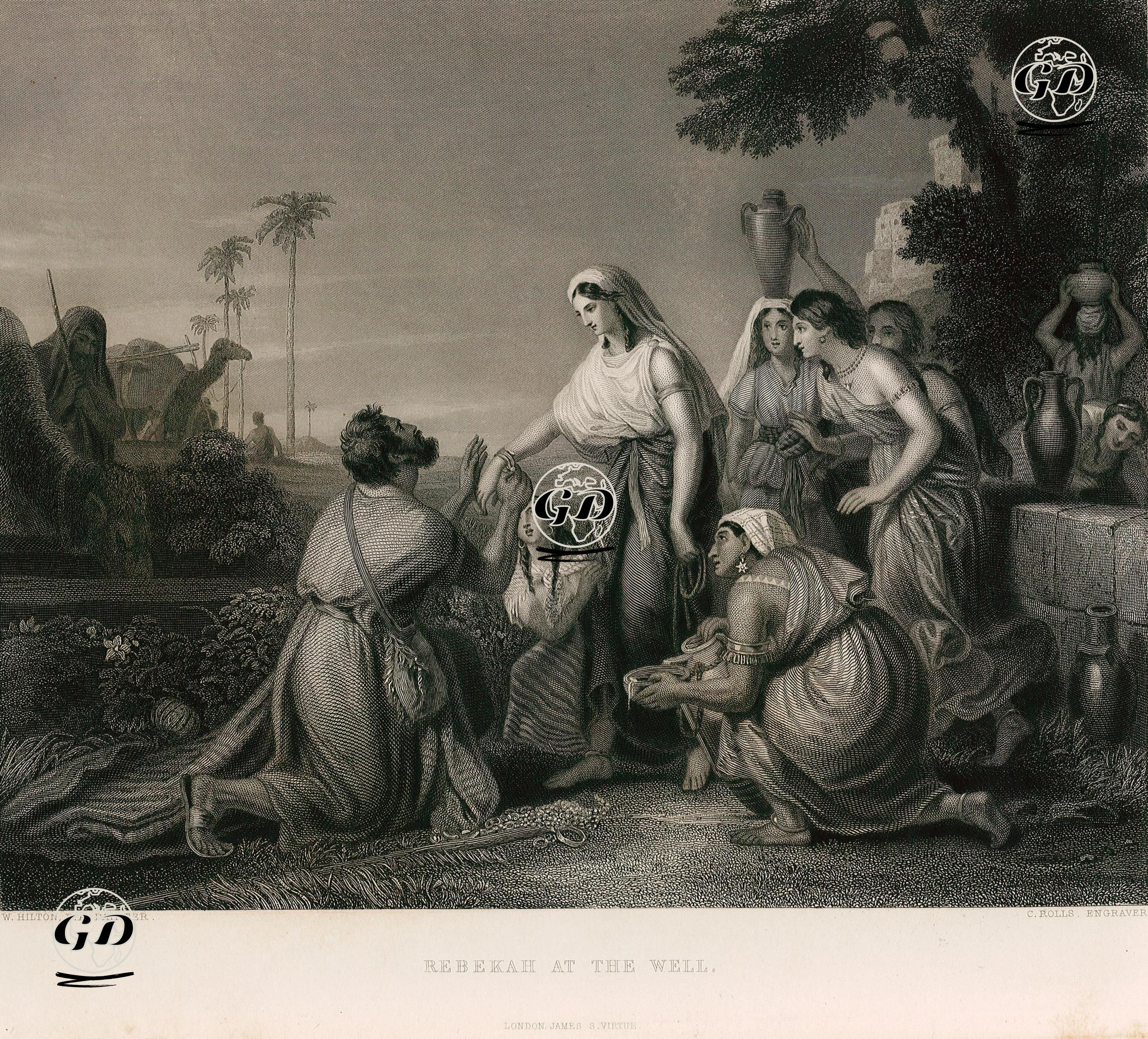 Hazreti İbrahim'in Hizmetçisi Eliezer'in Su Kuyusunun Yanında Rebeka'ya Bileziği Takması, Genesis (Diriliş), Chapter (Bölüm) XXIV. - William Hilton (1786-1839) - 1855