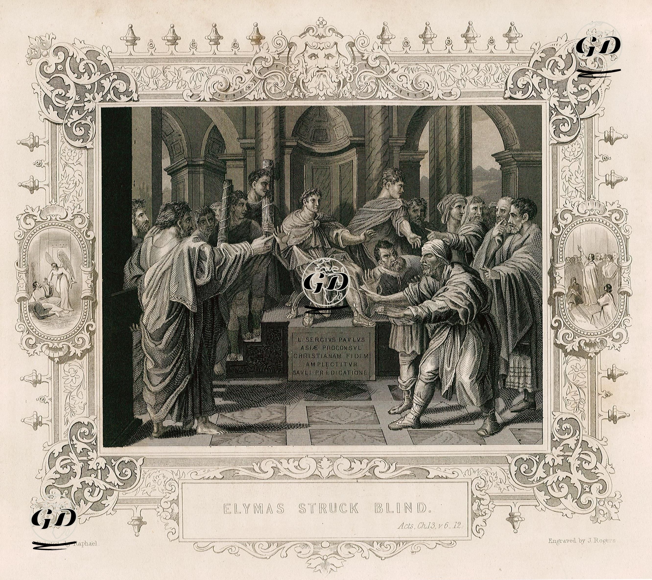 Elimas'ın Gözlerinin Aziz Paul(Paulus) Tarafından Kör Edilmesi, Acts Of The Apostles (Elçilerin İşleri), Chapter (Bölüm) 13. Verse (Ayet) 6.-12. - Raphael (1483-1520) - 1845