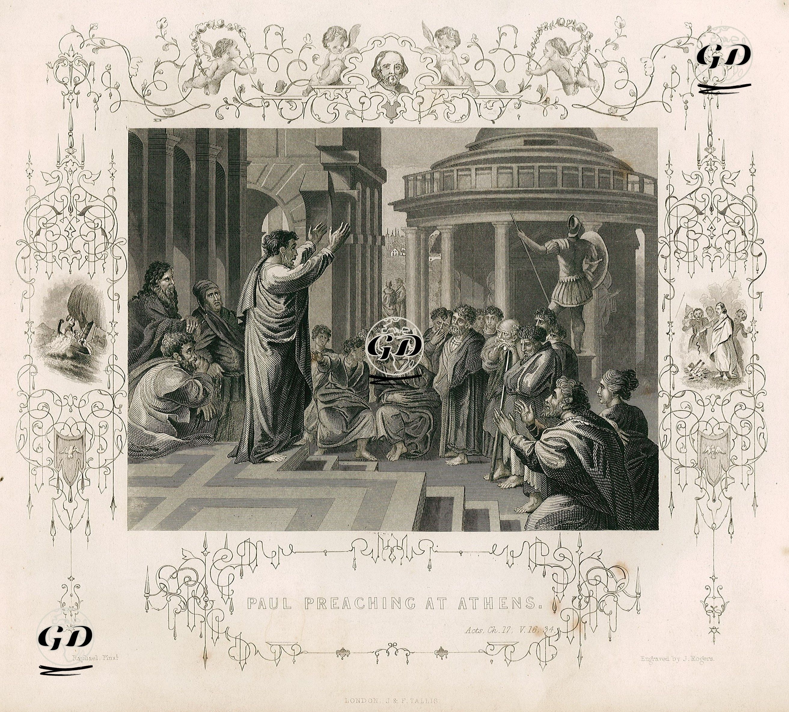 Aziz Paul'un(Paulus) Atina'da Vaaz Vermesi, Acts Of The Apostles (Elçilerin İşleri), Chapter (Bölüm) 17. Verse (Ayet) 16.-34.  - Raphael (1483-1520) - 1845